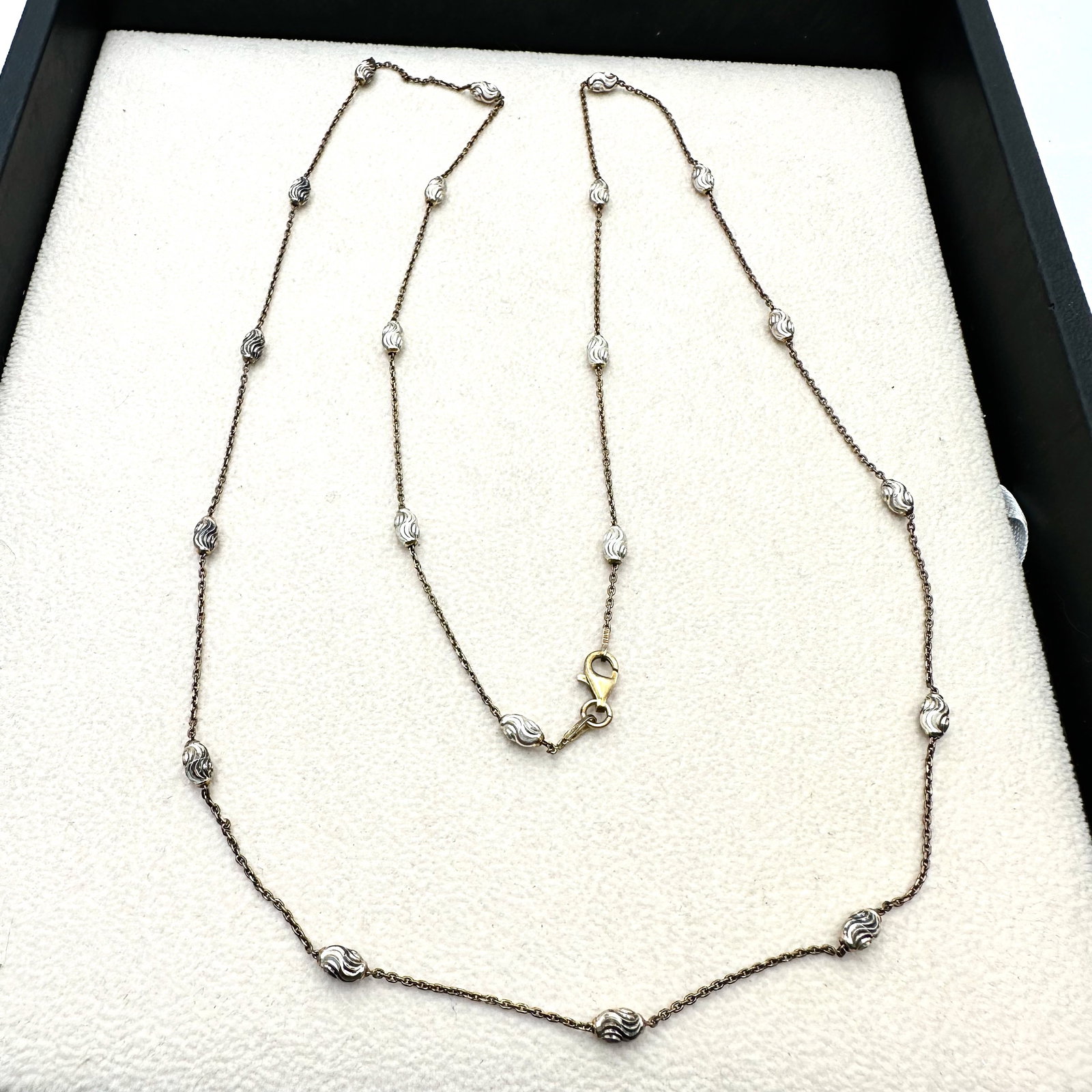 Two Tone Sterling Silver Necklace Diamond Cut Bead Stations 28 Inch Length (1 of 2)