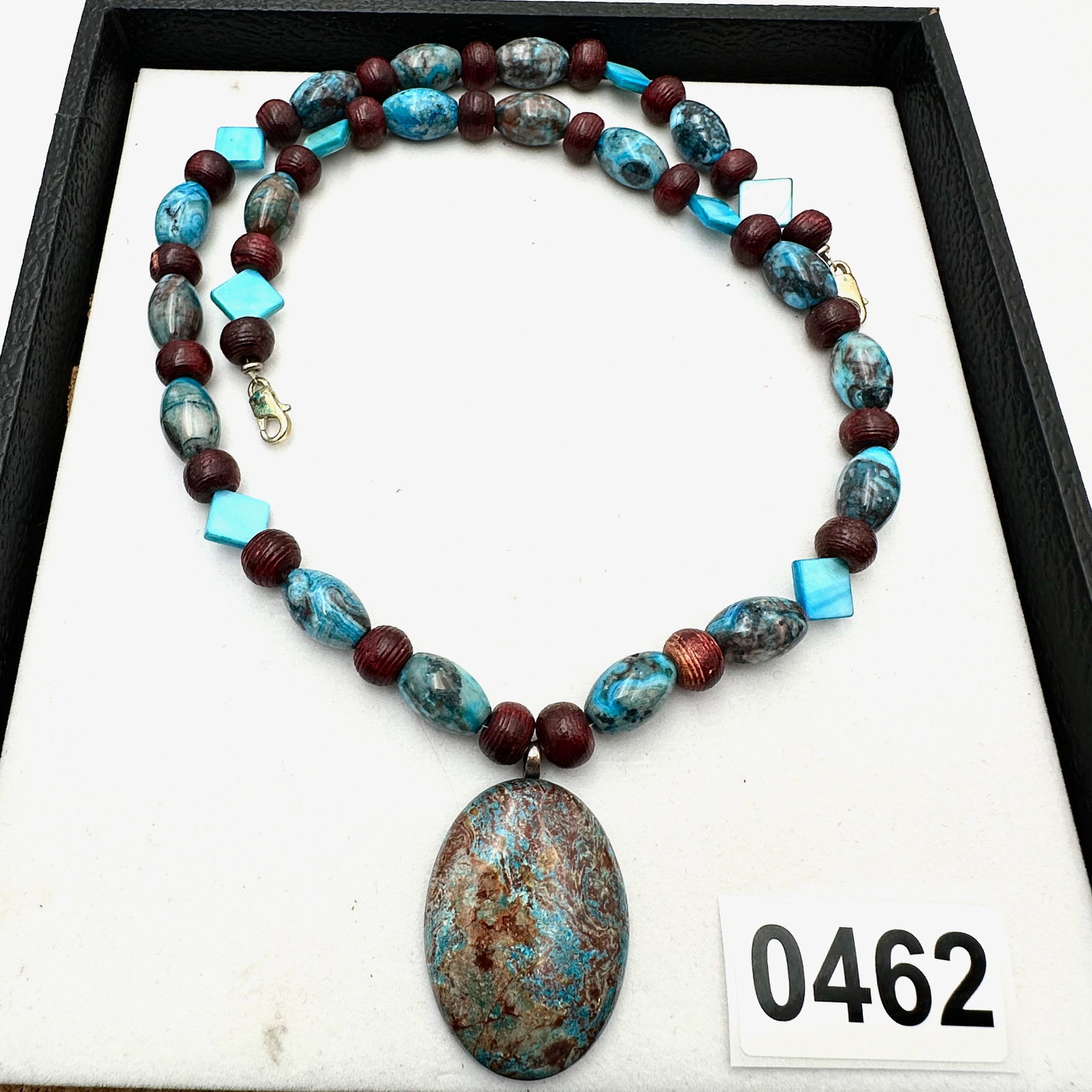 Blue and Burgundy Gemstone Pendant Necklace with Shell and Gemstone Beads (1 of 2)