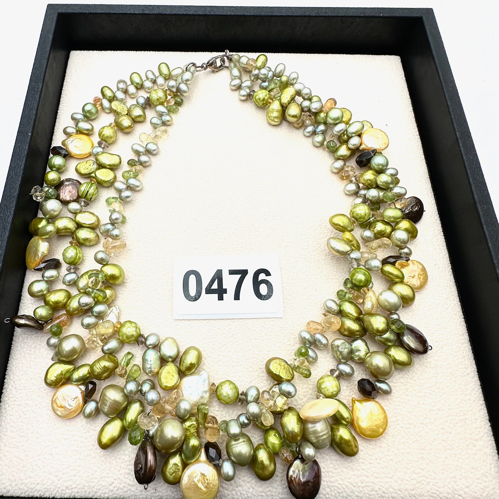 Multicolor Green Yellow Multistrand Freshwater Pearl Choker Necklace: Multicolor Green Yellow Multistrand Freshwater Pearl Choker Necklace