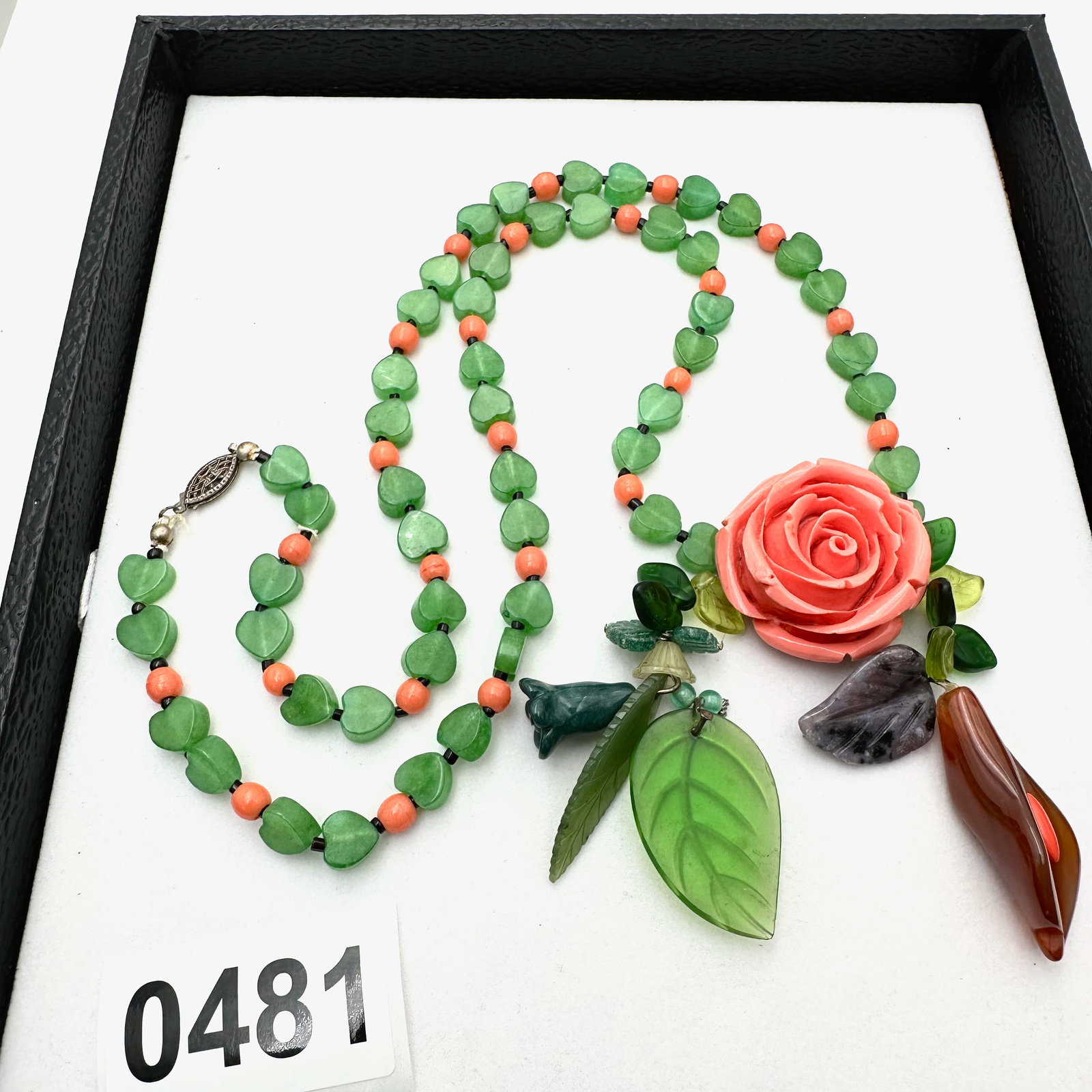 Artisan Gesmtone and Carved Rose Necklace 24 Inch: Artisan Gesmtone and Carved Rose Necklace 24 Inch