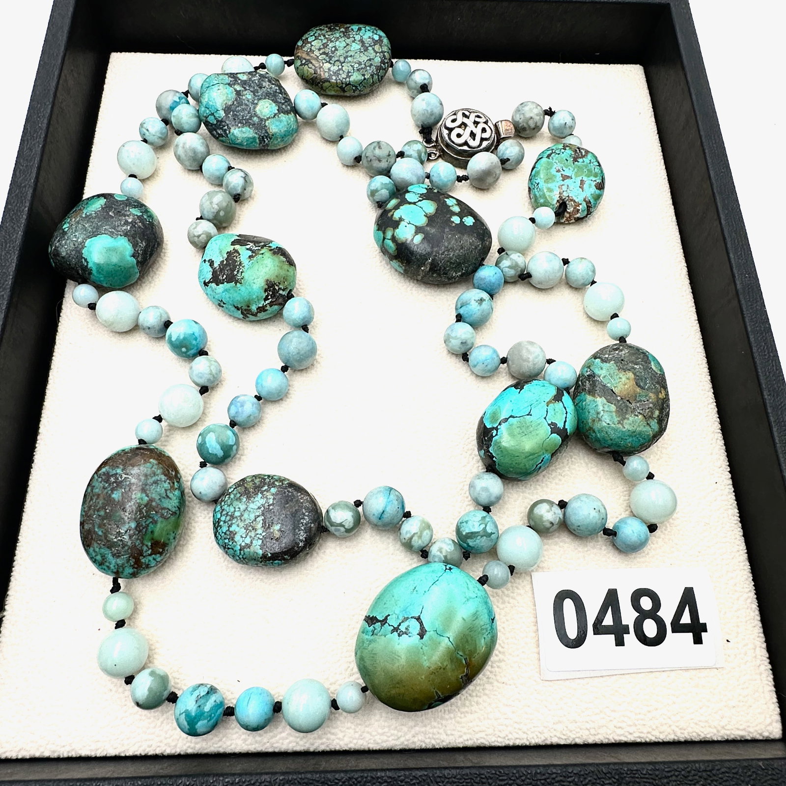 Blue Green Gemstone Bead Necklace Sterling Silver Clasp (1 of 2)