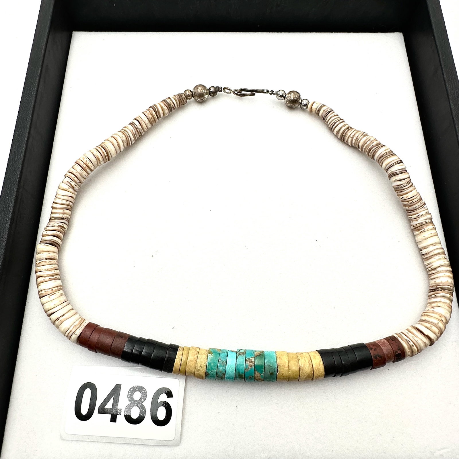 Vintage Turquoise Gemstone and Heisi Shell Necklace 16 Inch (1 of 2)