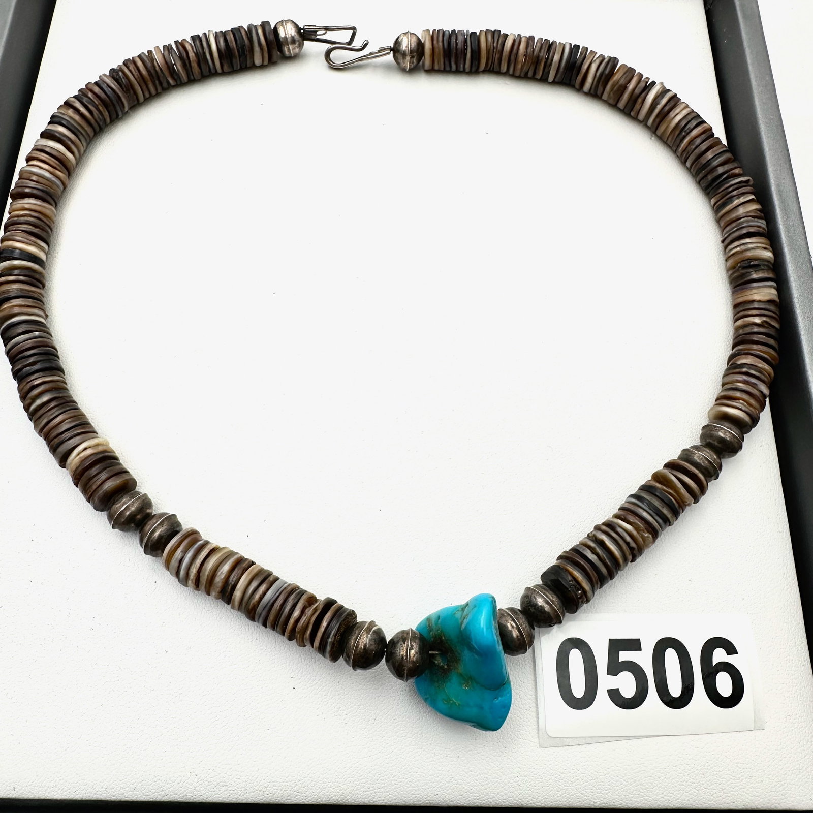 Vintage Turquoise Heishi Shell And Sterling Silver Bench Bead Necklace 18 Inch (1 of 2)