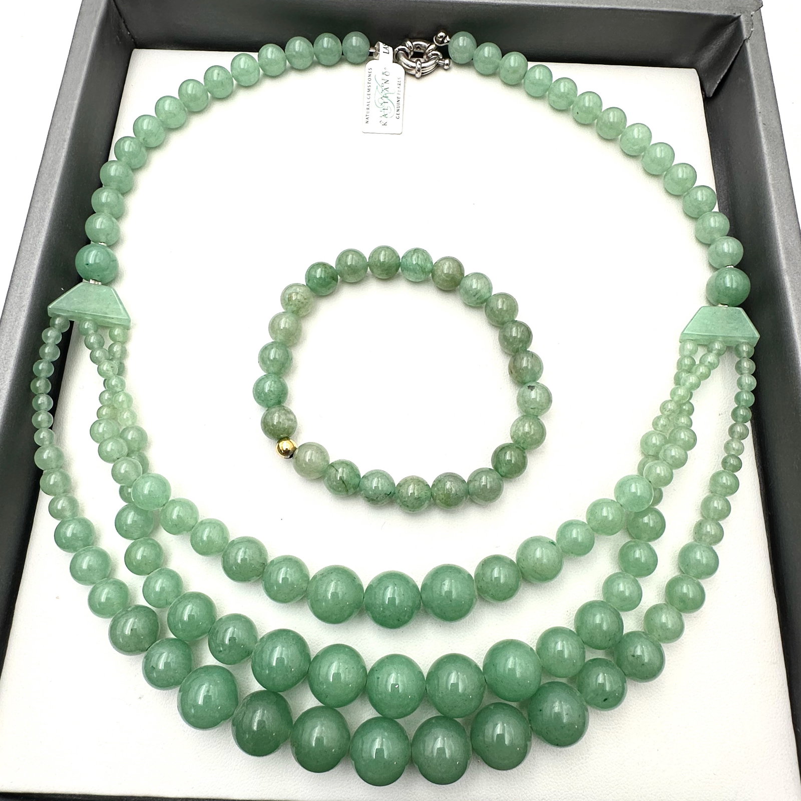 Green Jade Multi Strand Sterling Silver Necklace and Bracelet (1 of 2)