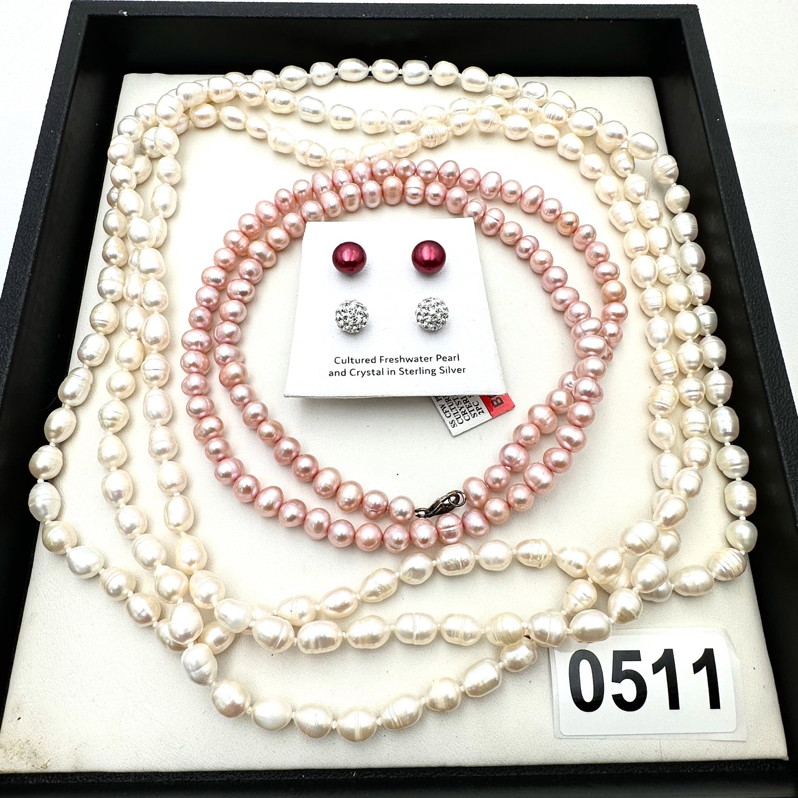 Group of Freshwater Pearl Necklaces and Pierced Earrings Sterling Silver (1 of 2)