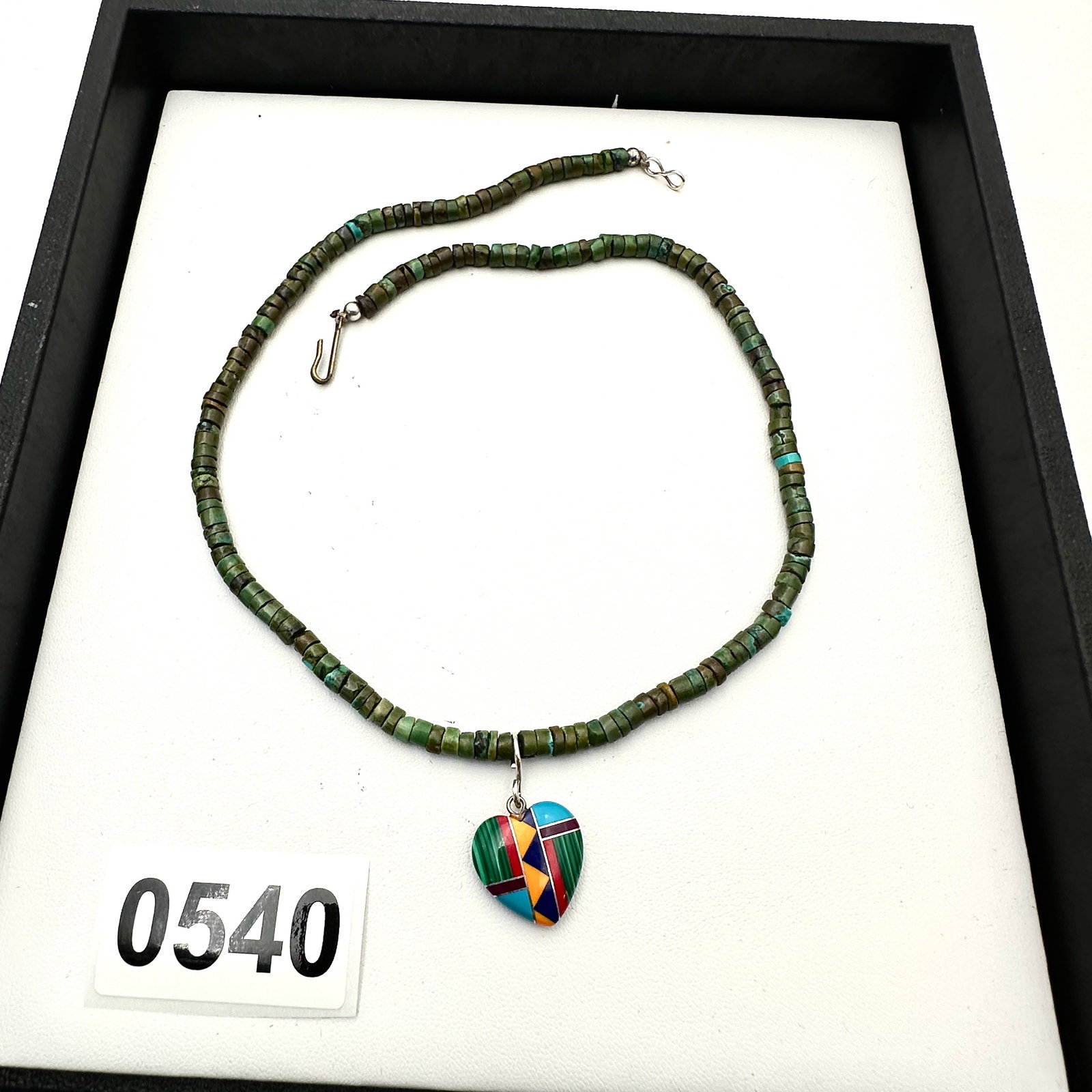 Vintage Turquoise Necklace with Inlay Gemstone Pendant (1 of 2)