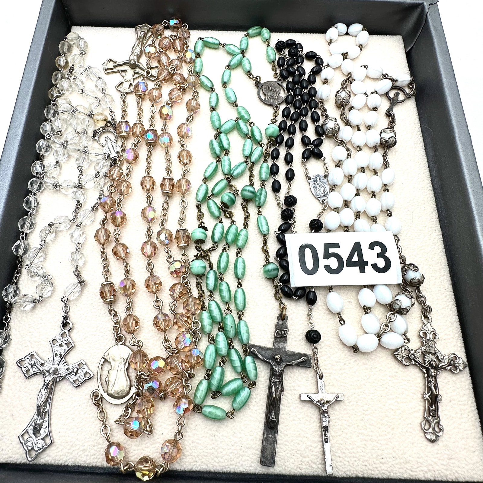 Vintage Lot of Czech Glass and Crystal Rosaries Silver Tone Metal (1 of 2)