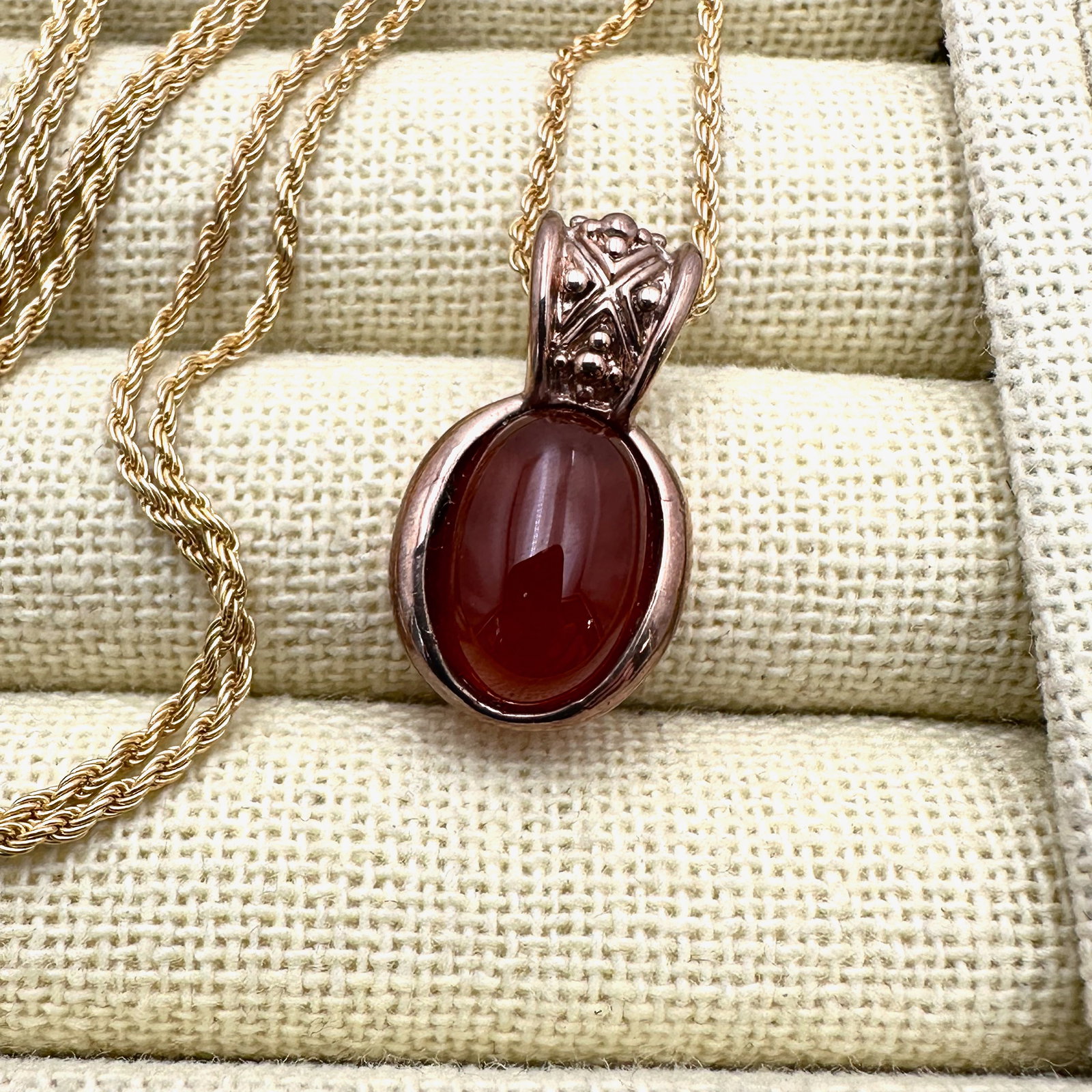 Gold Plated Sterling Silver Carnelian Pendant Necklace 24 Inch Rope Chain: Gold Plated Sterling Silver Carnelian Pendant Necklace 24 Inch Rope Chain