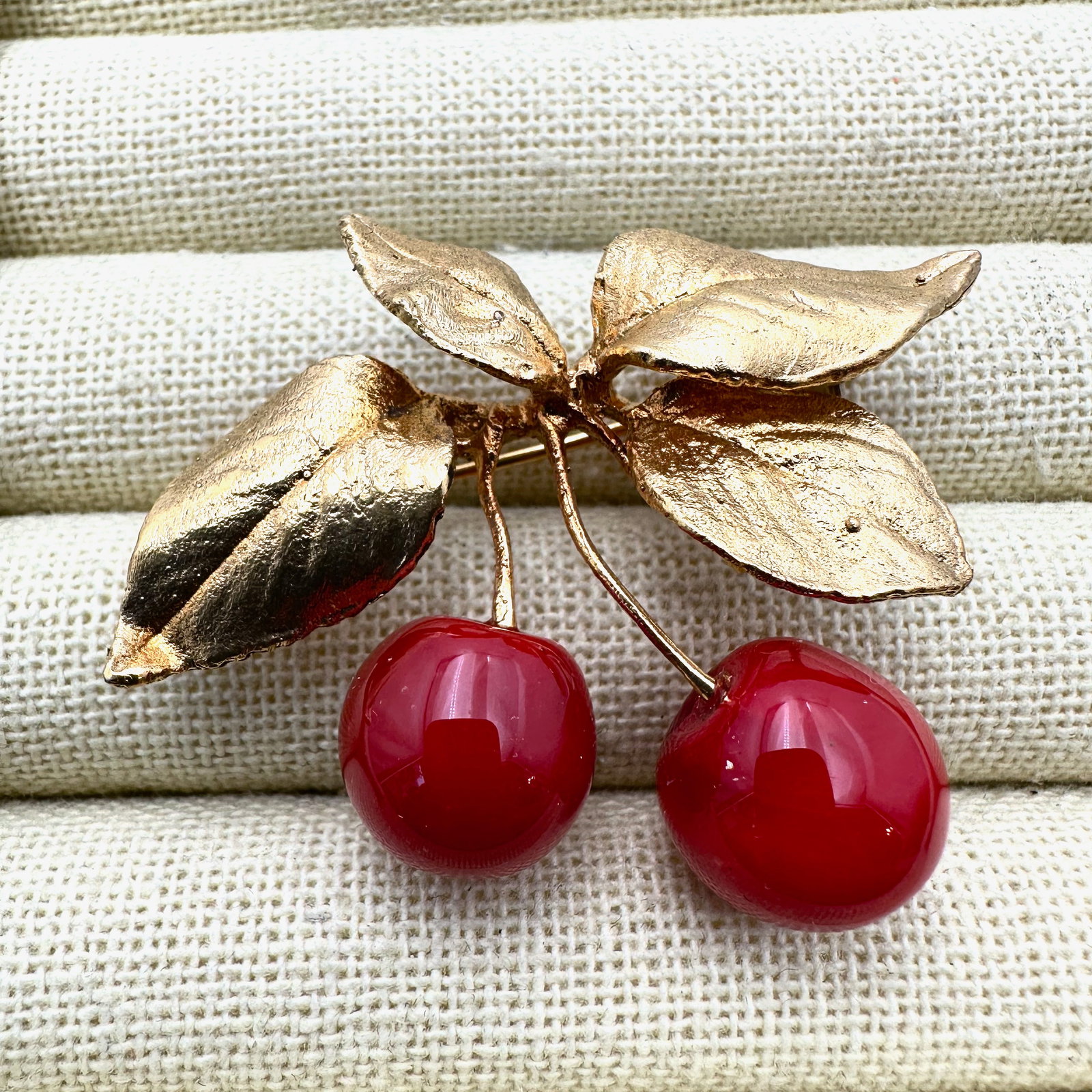 Vintage MMA Red Cherry Gold Tone Brooch Pin 2 Inch (1 of 2)