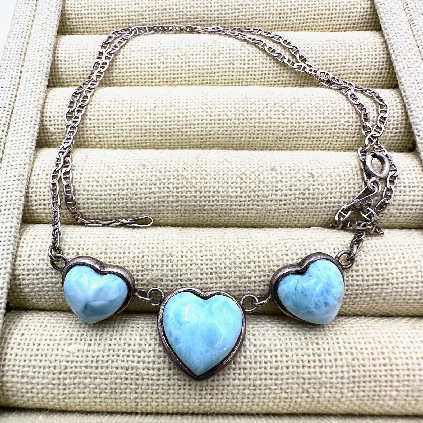 Blue Larimar Gemstone Heart Sterling Silver Necklace 18 Inch: Blue Larimar Gemstone Heart Sterling Silver Necklace 18 Inch