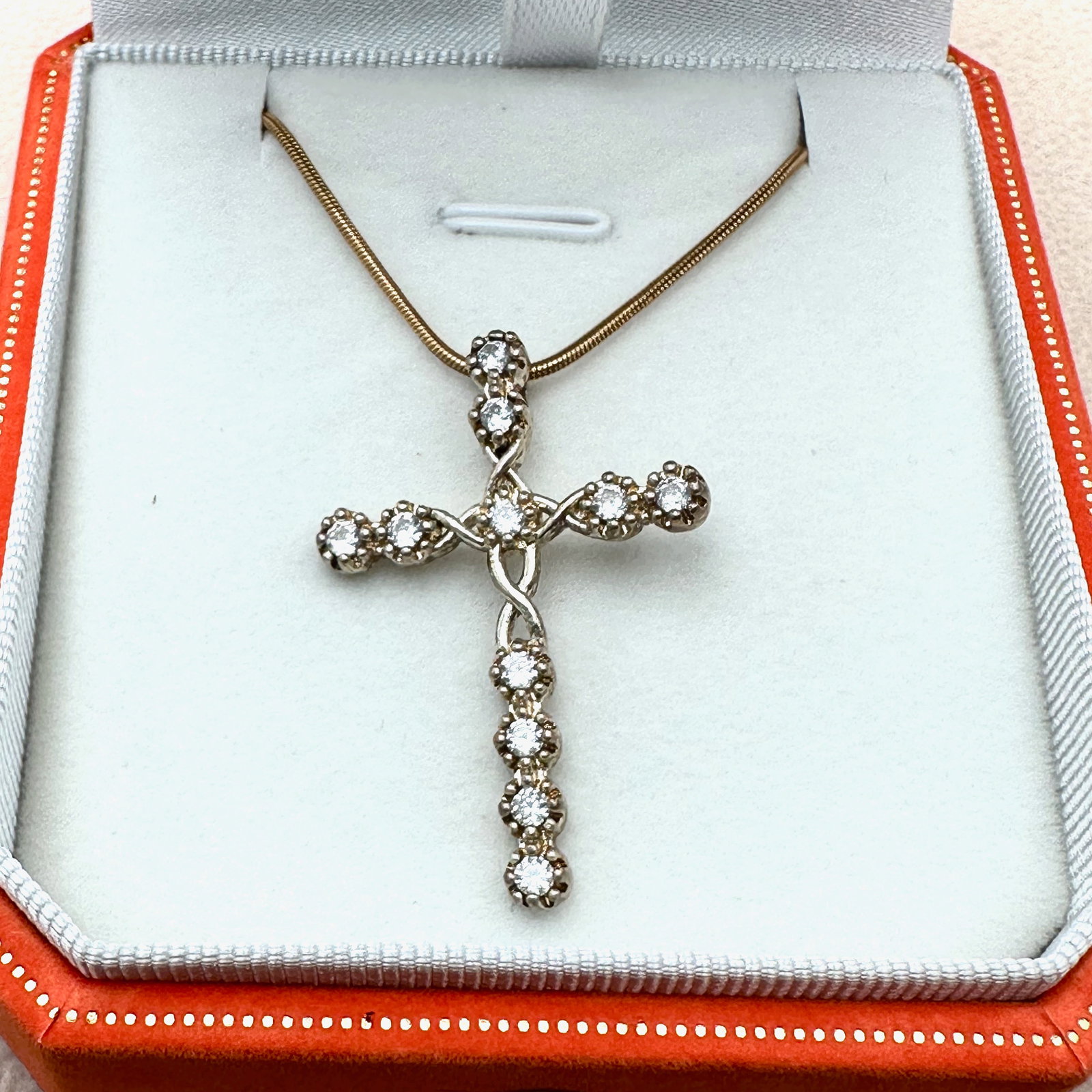 Cubic Zirconia Gold Plated Sterling Silver Cross Pendant Necklace 16 Inch Chain Box Included: Cubic Zirconia Gold Plated Sterling Silver Cross Pendant Necklace 16 Inch Chain Box Included