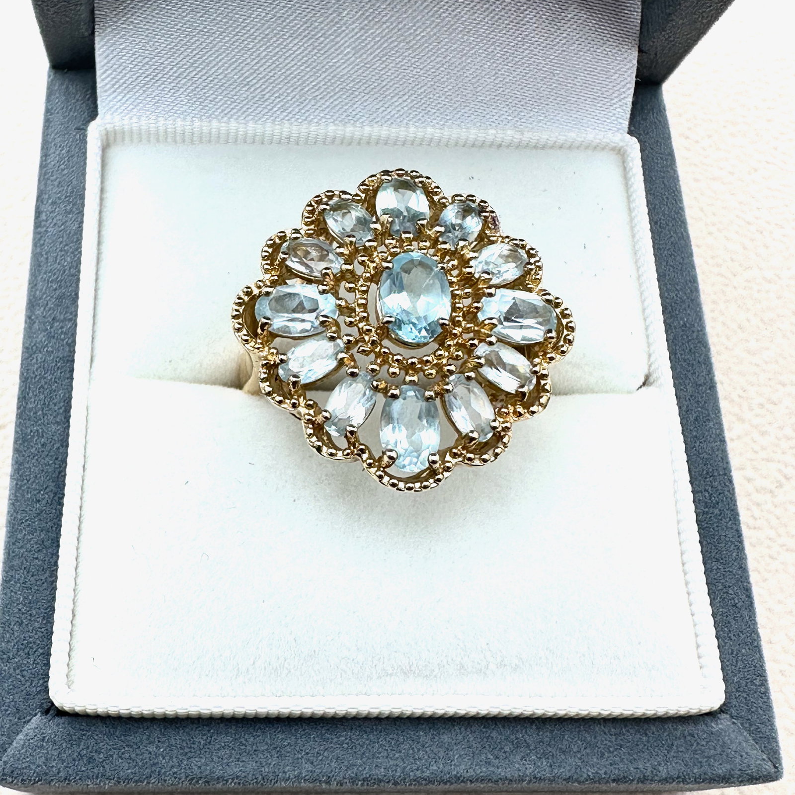 Ross Simons Aquamarine Cluster Gold Plated Sterling Silver Ring Size 10 Box Included (1 of 2)