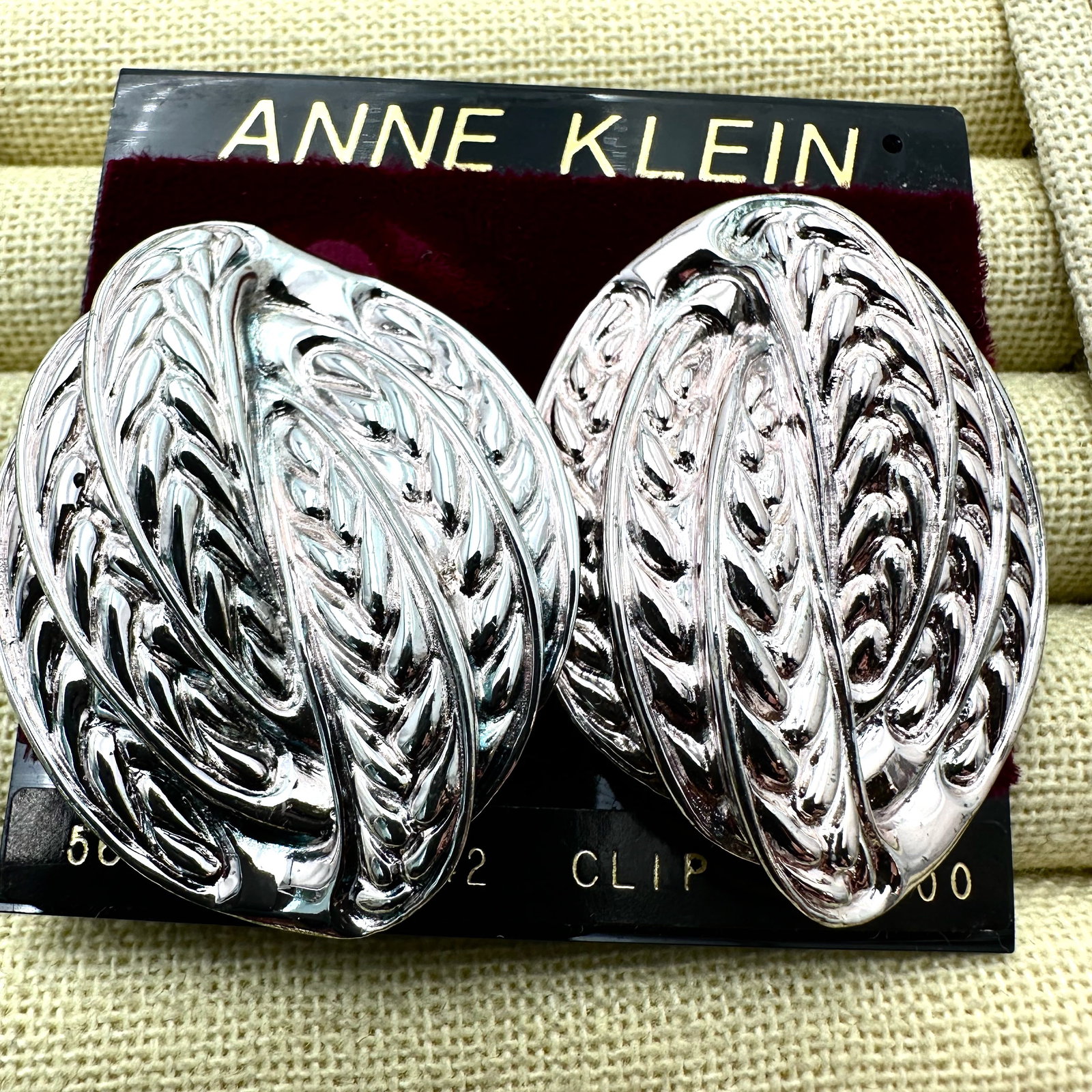 Vintage Anne Klein Silver Tone Clip Earrings on Original Card 1.75 Inch: Vintage Anne Klein Silver Tone Clip Earrings on Original Card 1.75 Inch