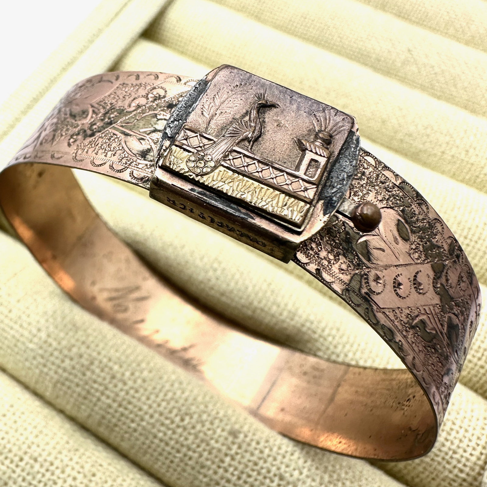 Victorian Gold Filled Bracelet Engraving on Inside 6.5 Inch Bird Design on Clasp (1 of 2)