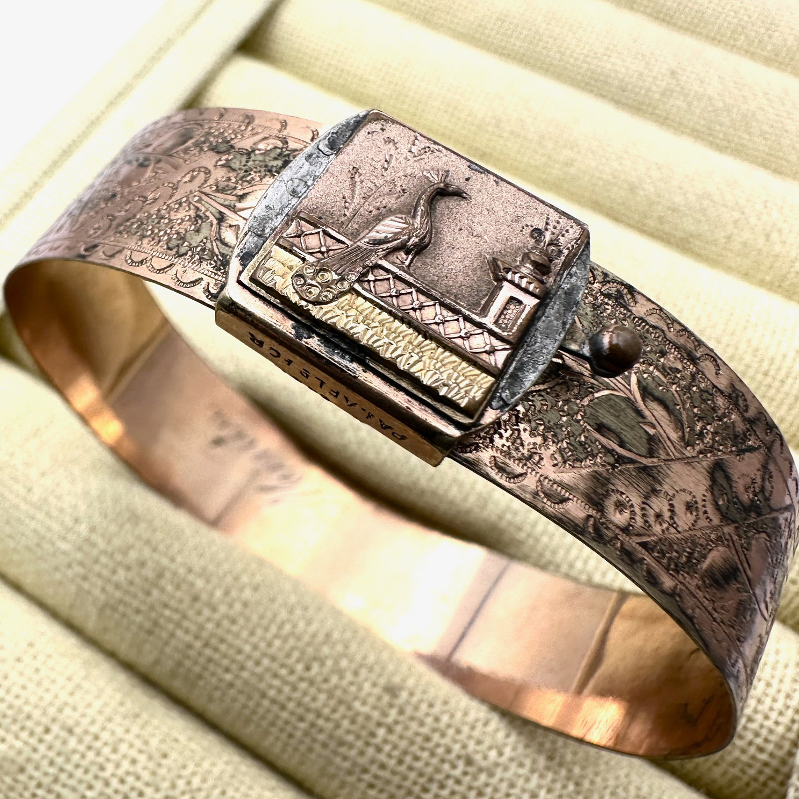 Victorian Gold Filled Bracelet Engraving on Inside 6.5 Inch Bird Design on Clasp (1 of 2)
