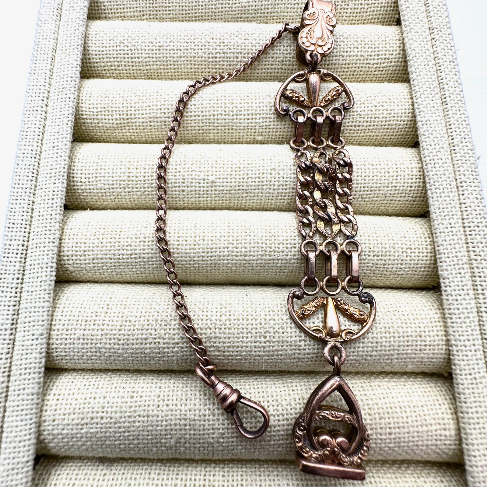 Antique Gold Filled Pocket Watch Chain with Fob 4.5 Inch: Antique Gold Filled Pocket Watch Chain with Fob 4.5 Inch