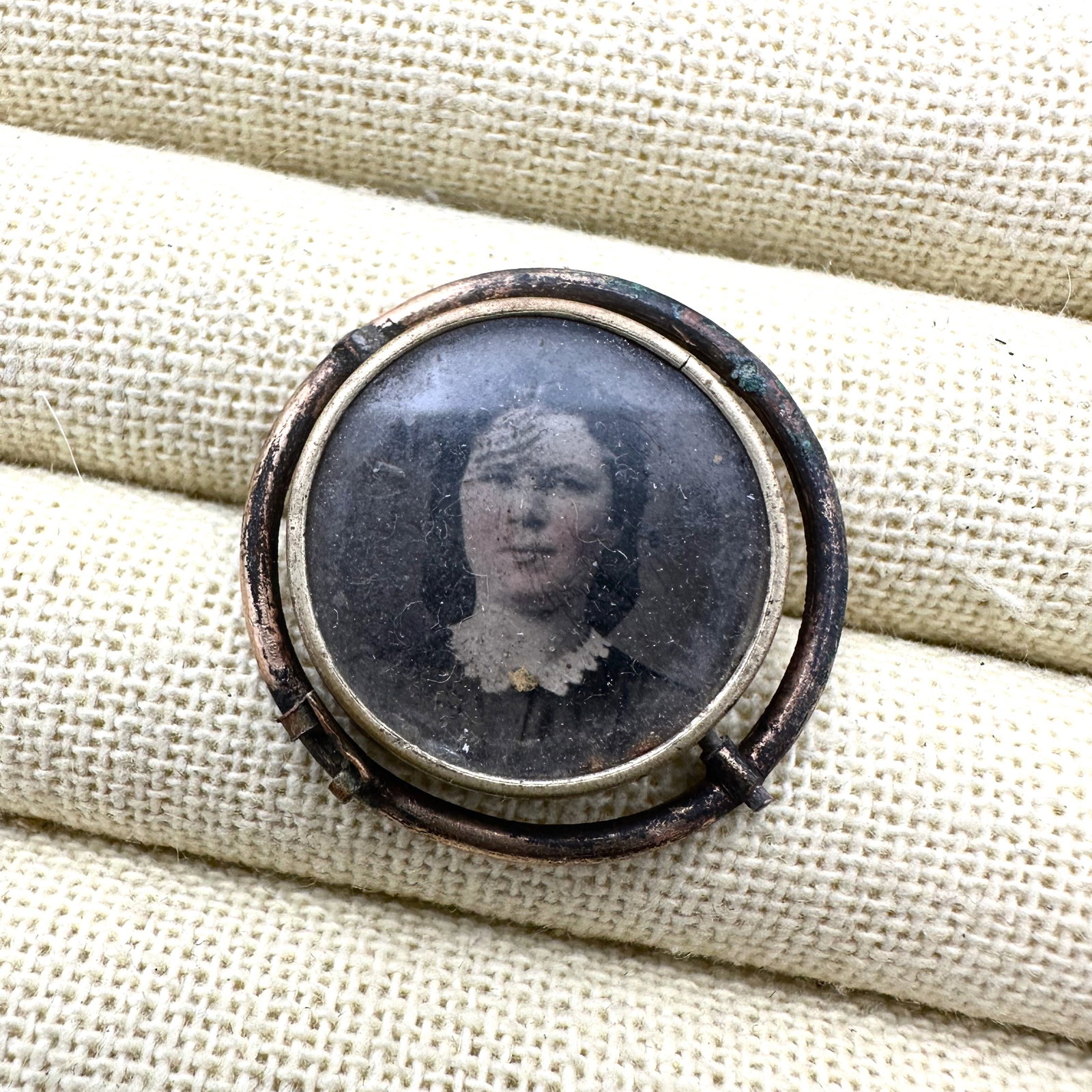 Antique Victorian Portrait Under Glass Selling As Is Missing Back? Possibly Mourning Brooch at one (1 of 2)