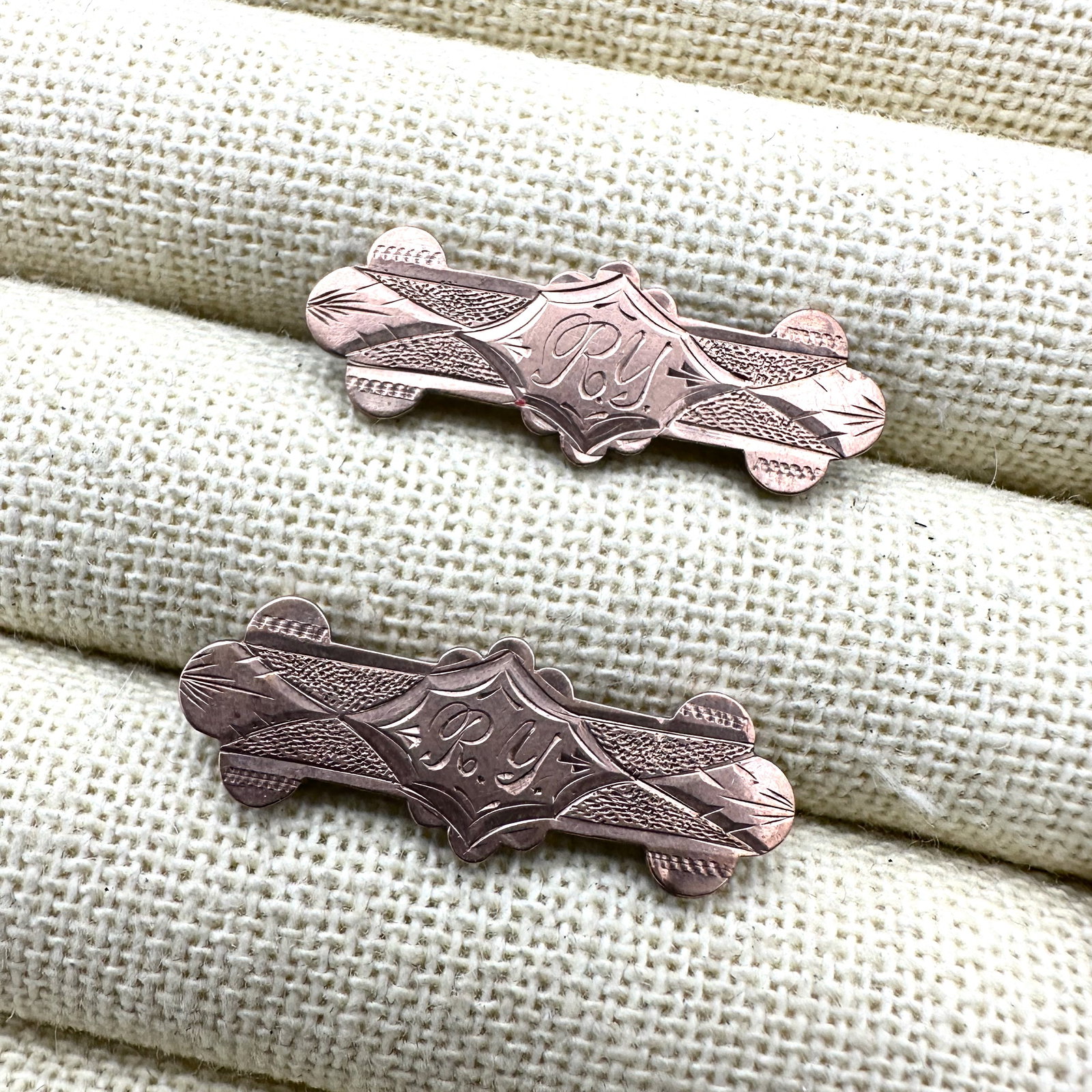 Antique Victorian Pair of Gold Filled Brooches Pins 1.25 Inch Each (1 of 2)