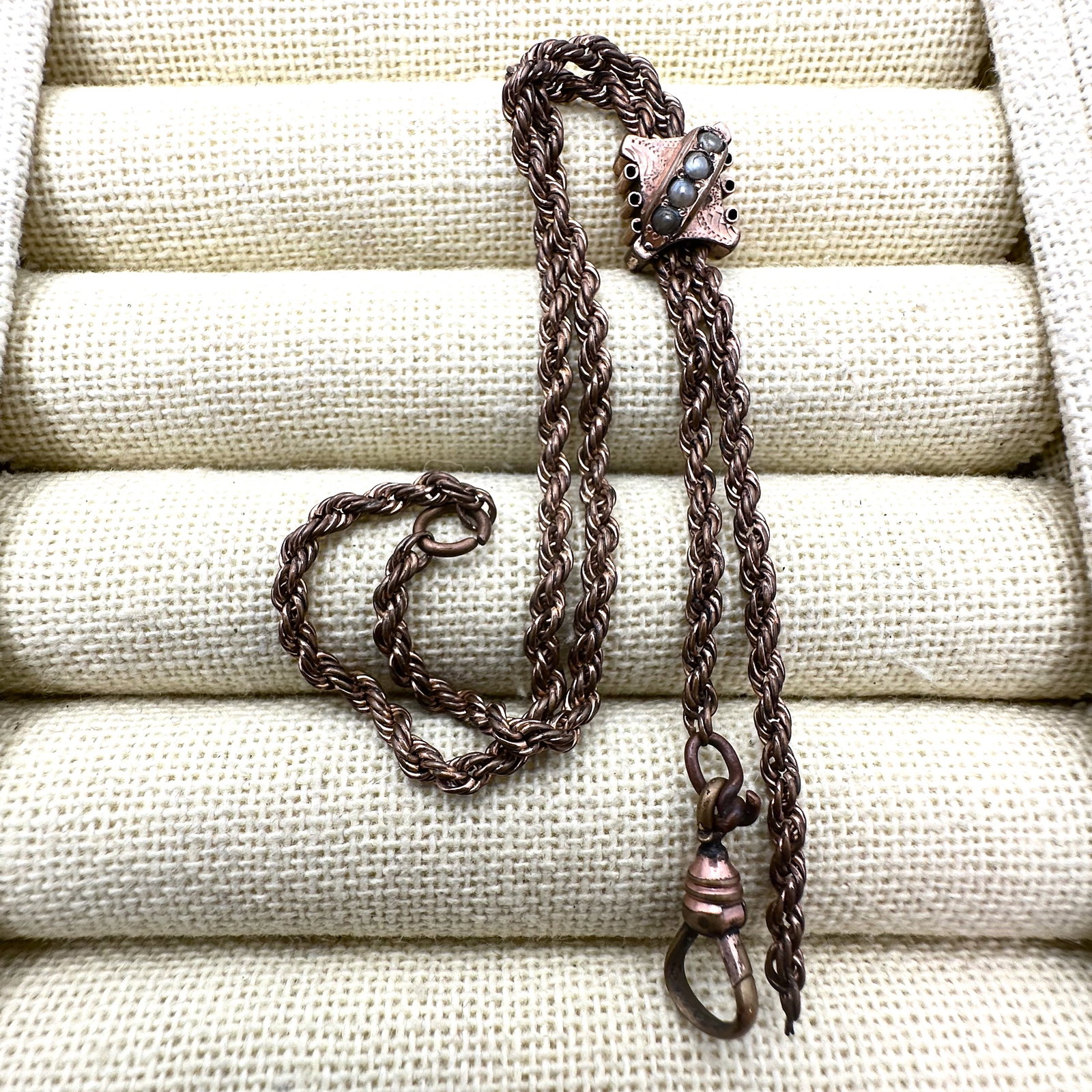 Antique Victorian Gold Filled Watch Chain with Pearl Slide 7 Inch (1 of 2)