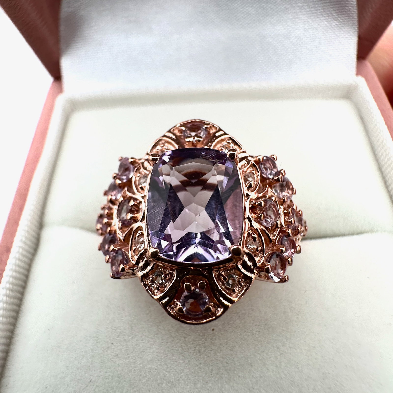 Chuck Clemency Purple Gemstone Rose Gold Plated Sterling Silver Ring Size 9 Box Included: Chuck Clemency Purple Gemstone Rose Gold Plated Sterling Silver Ring Size 9 Box Included