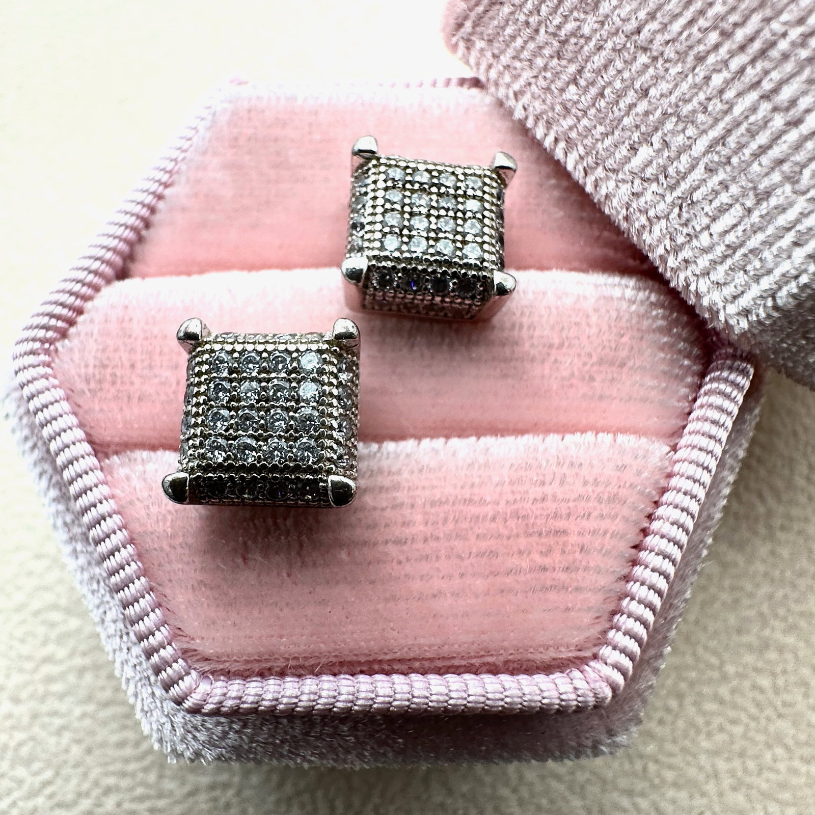 Diamond Cluster Sterling Silver Pierced Stud Earrings Box Included: Diamond Cluster Sterling Silver Pierced Stud Earrings Box Included