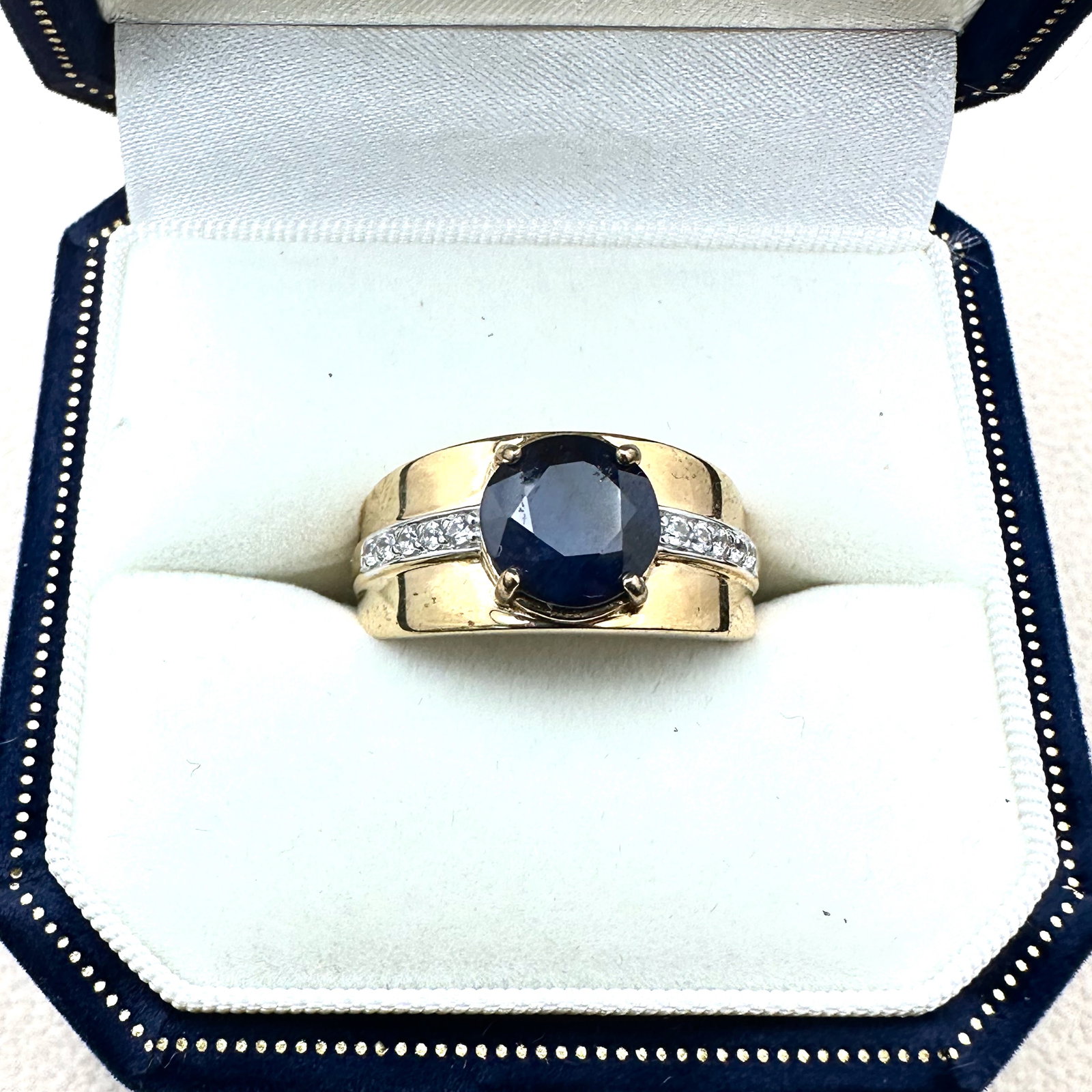 Blue And White Sapphire Gold Plated Sterling Silver Ring Size 9 Box Included: Blue And White Sapphire Gold Plated Sterling Silver Ring Size 9 Box Included