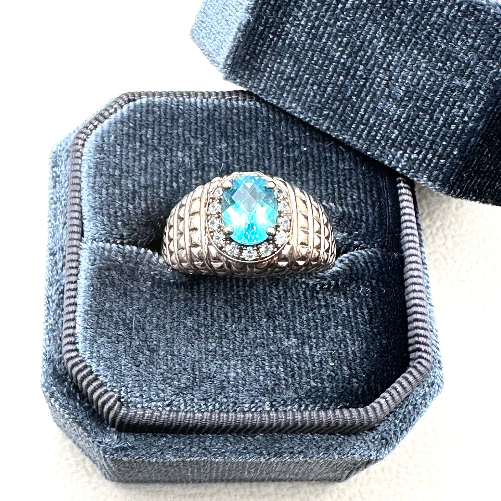 Blue Topaz White Topaz Sterling Silver Ring Size 6.5 Box Included (1 of 2)
