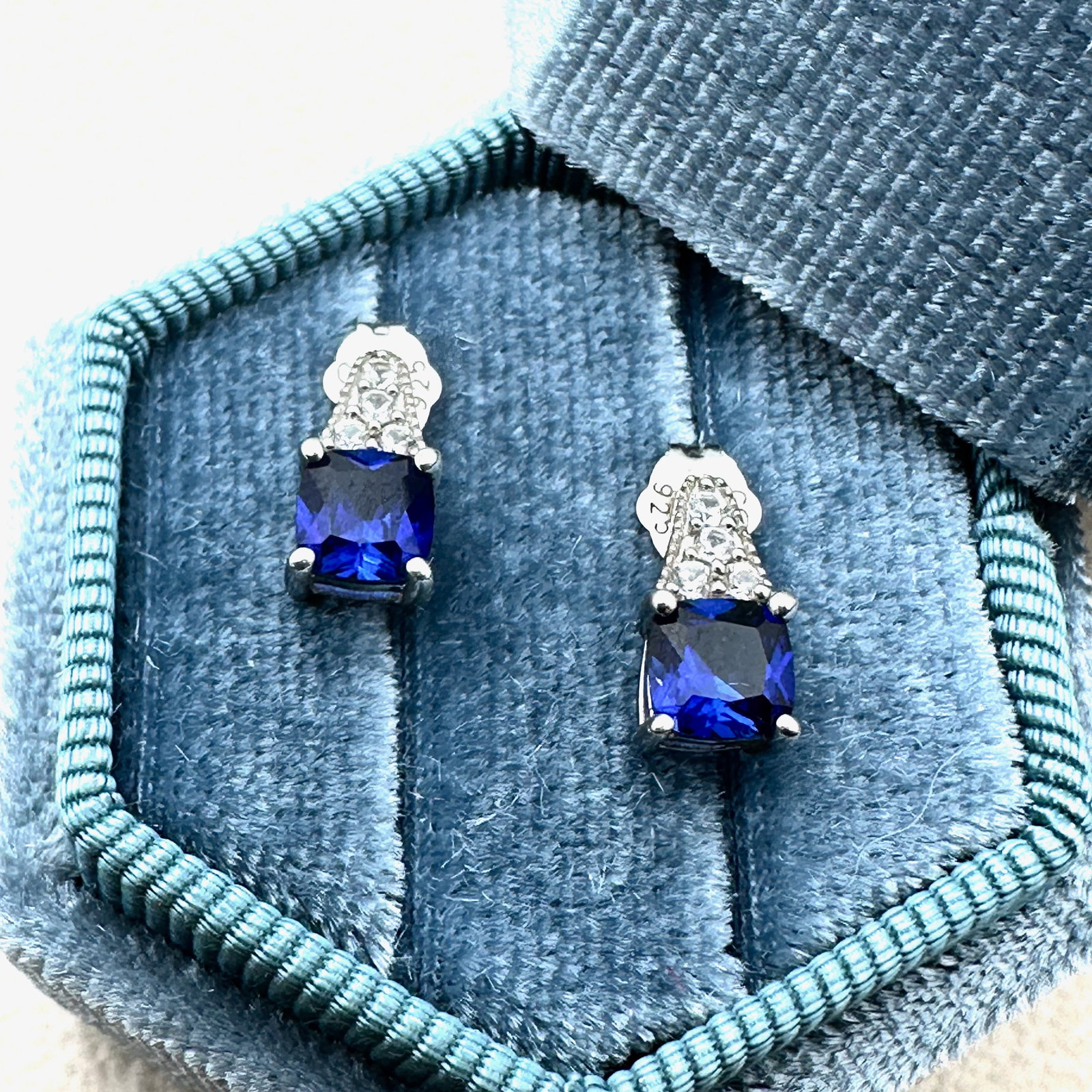 Blue Sapphire Diamond Sterling Silver Pierced Earrings Box Included: Blue Sapphire Diamond Sterling Silver Pierced Earrings Box Included