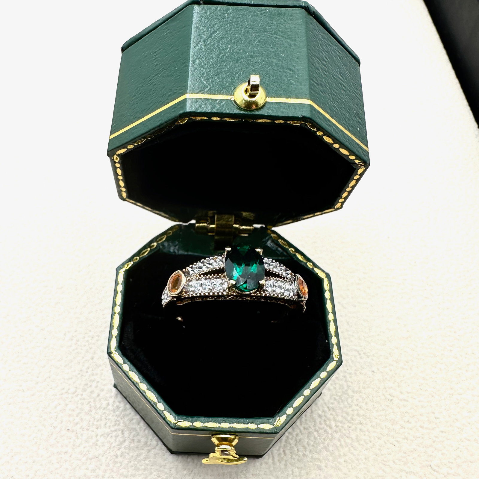 Emerald White And Orange Topaz Gold Plated Sterling Silver Ring Size 9 Box Included: Emerald White And Orange Topaz Gold Plated Sterling Silver Ring Size 9 Box Included