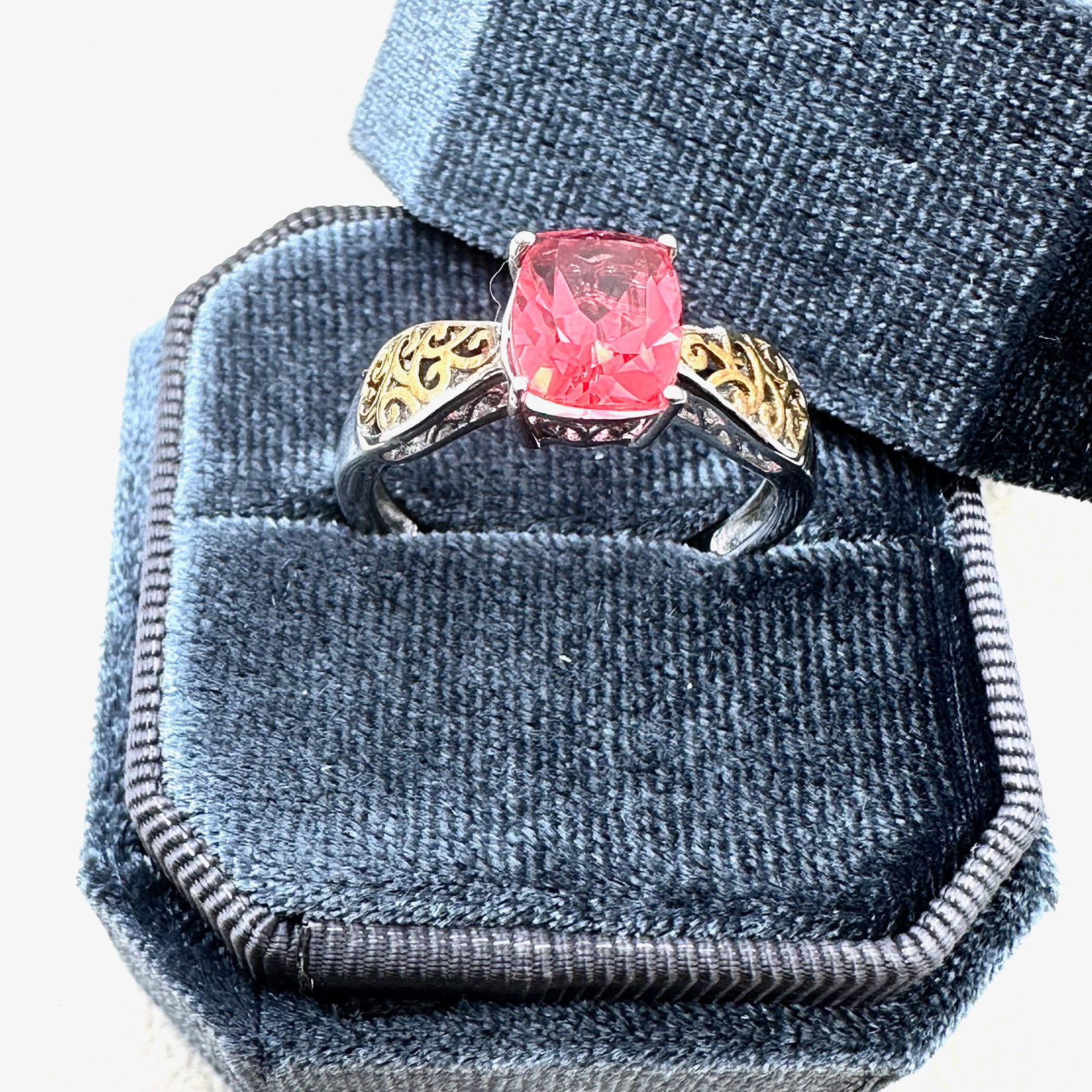 Chuck Clemency Pink Gemstone Sterling Silver Ring Size 9 Box Included