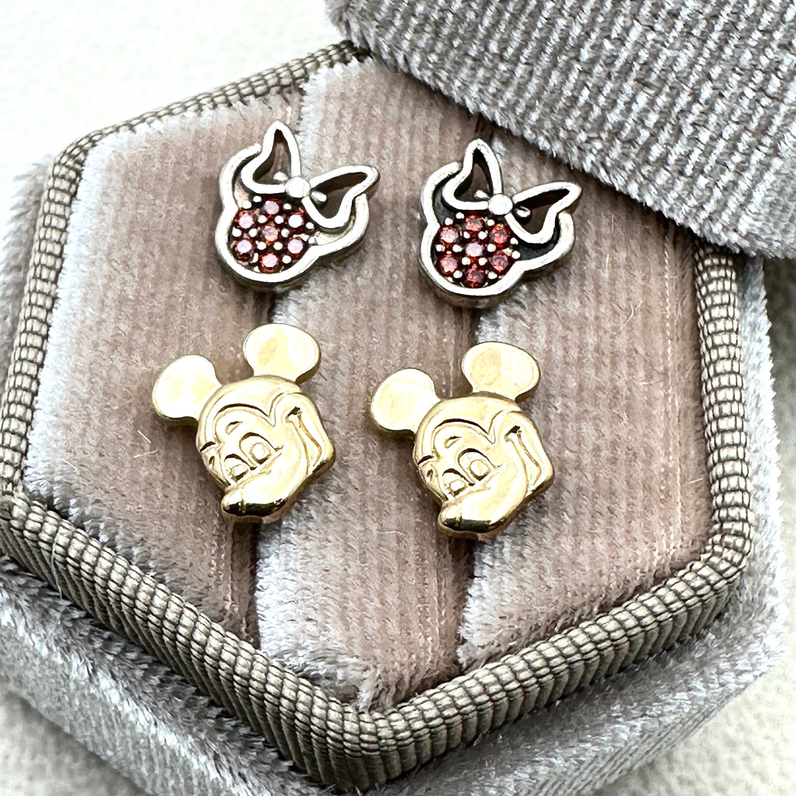 Disney Mickey Mouse Sterling Silver Stud Pierced Earrings Red Gemstone Box Included (1 of 2)