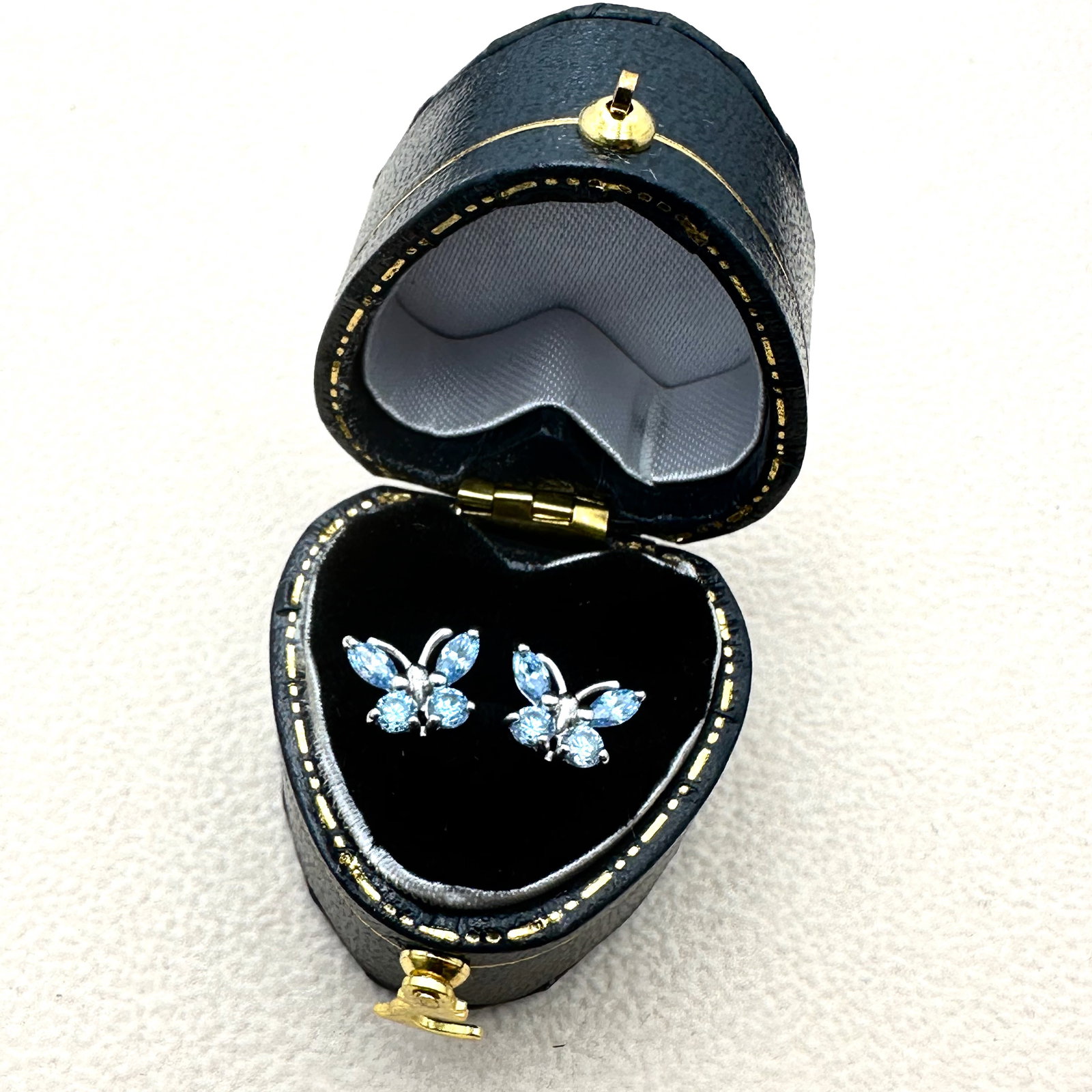 Blue Gemstone Sterling Silver Butterfly Pierced Stud Earrings Box Included (1 of 2)