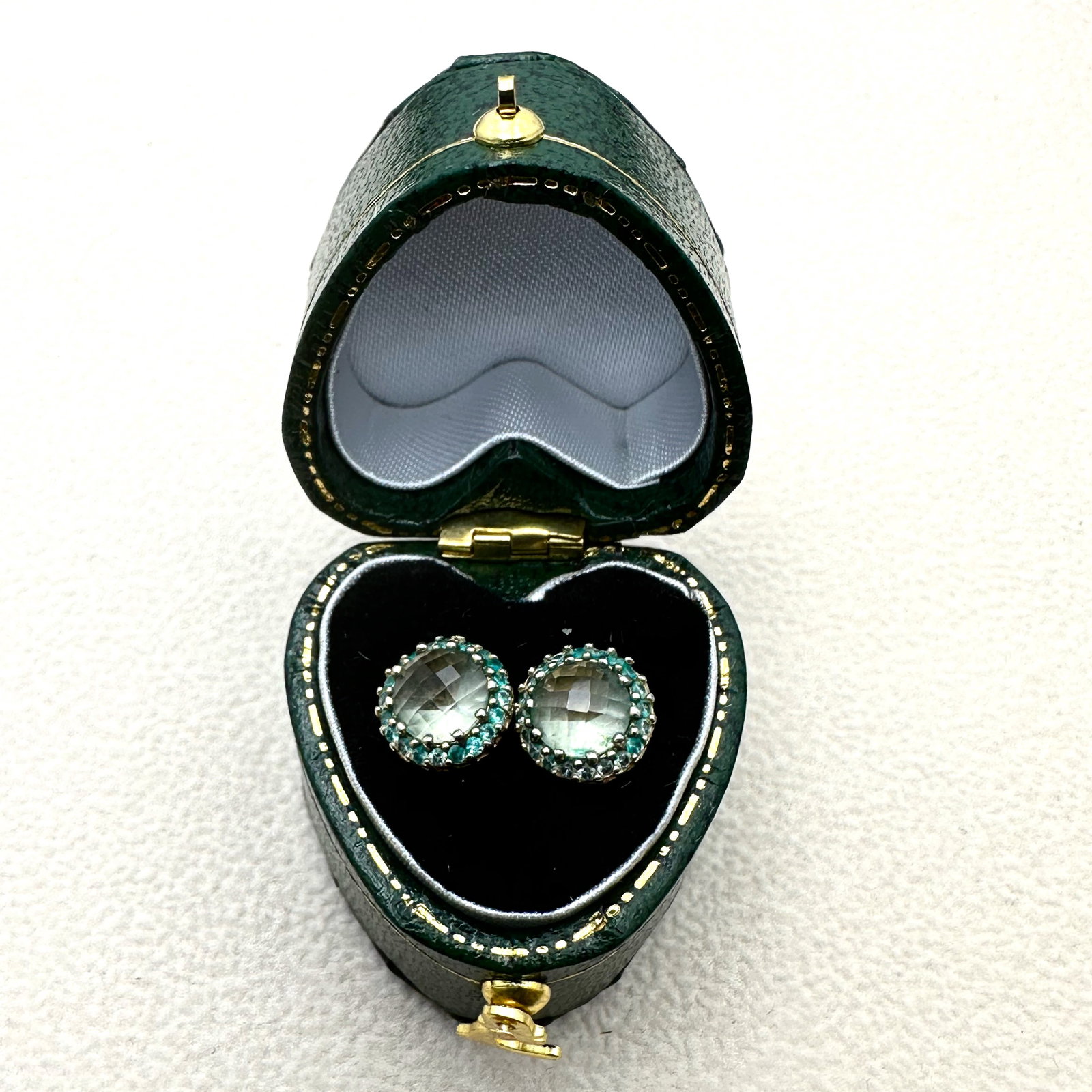 Green Gemstone Gold Plated Sterling Silver Pierced Stud Earrings Box Included (1 of 2)