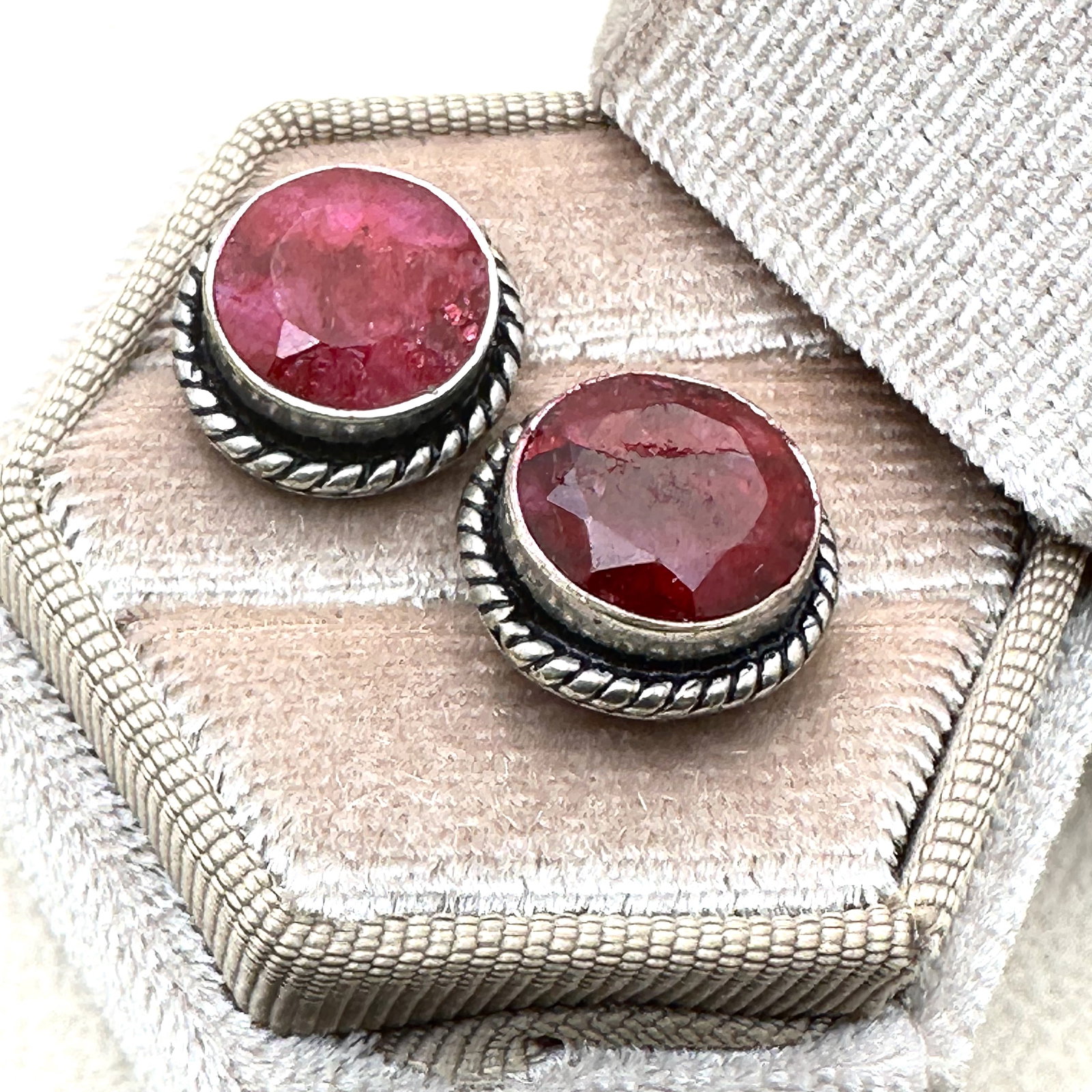 Rough Ruby Sterling Silver Stud Pierced Earrings Box Included (1 of 2)