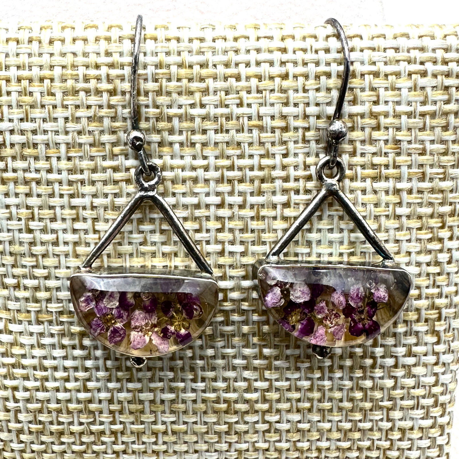 Inlay Pink Flower Sterling Silver Pierced Chandelier Earrings 1.25 Inch (1 of 2)