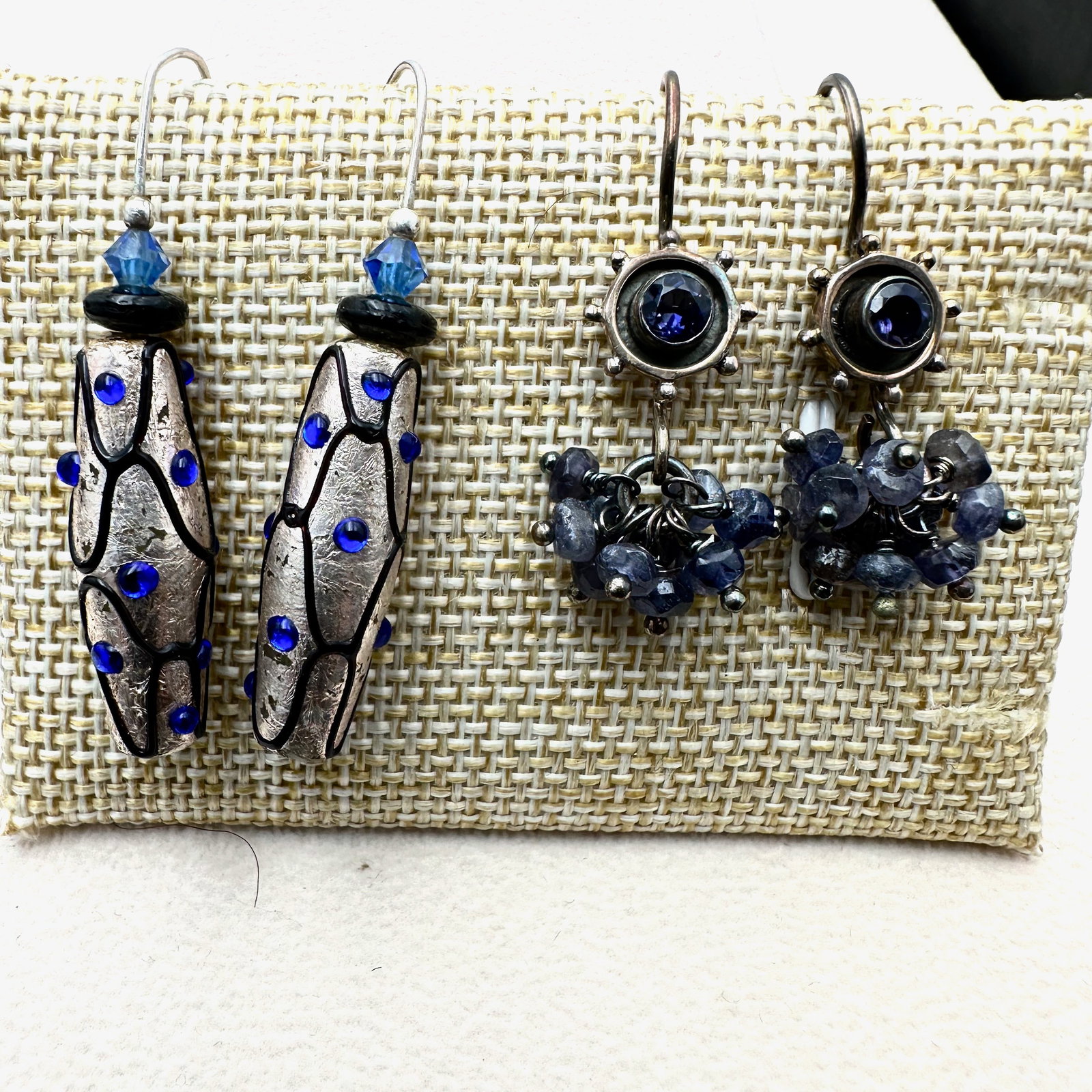 Pair of Sterling Silver Pierced Earrings Gemstone and Murano Glass: Pair of Sterling Silver Pierced Earrings Gemstone and Murano Glass