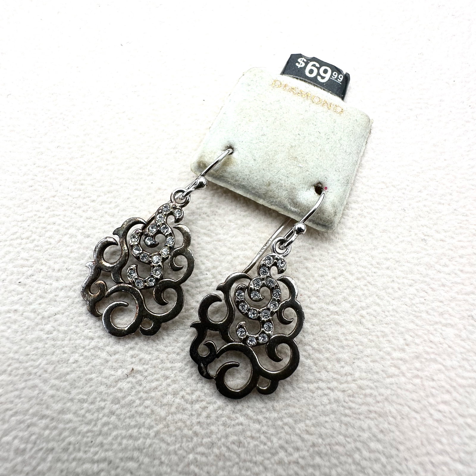 Diamond and Sterling Silver Pierced Earrings 1.5 Inch Original Card: Diamond and Sterling Silver Pierced Earrings 1.5 Inch Original Card