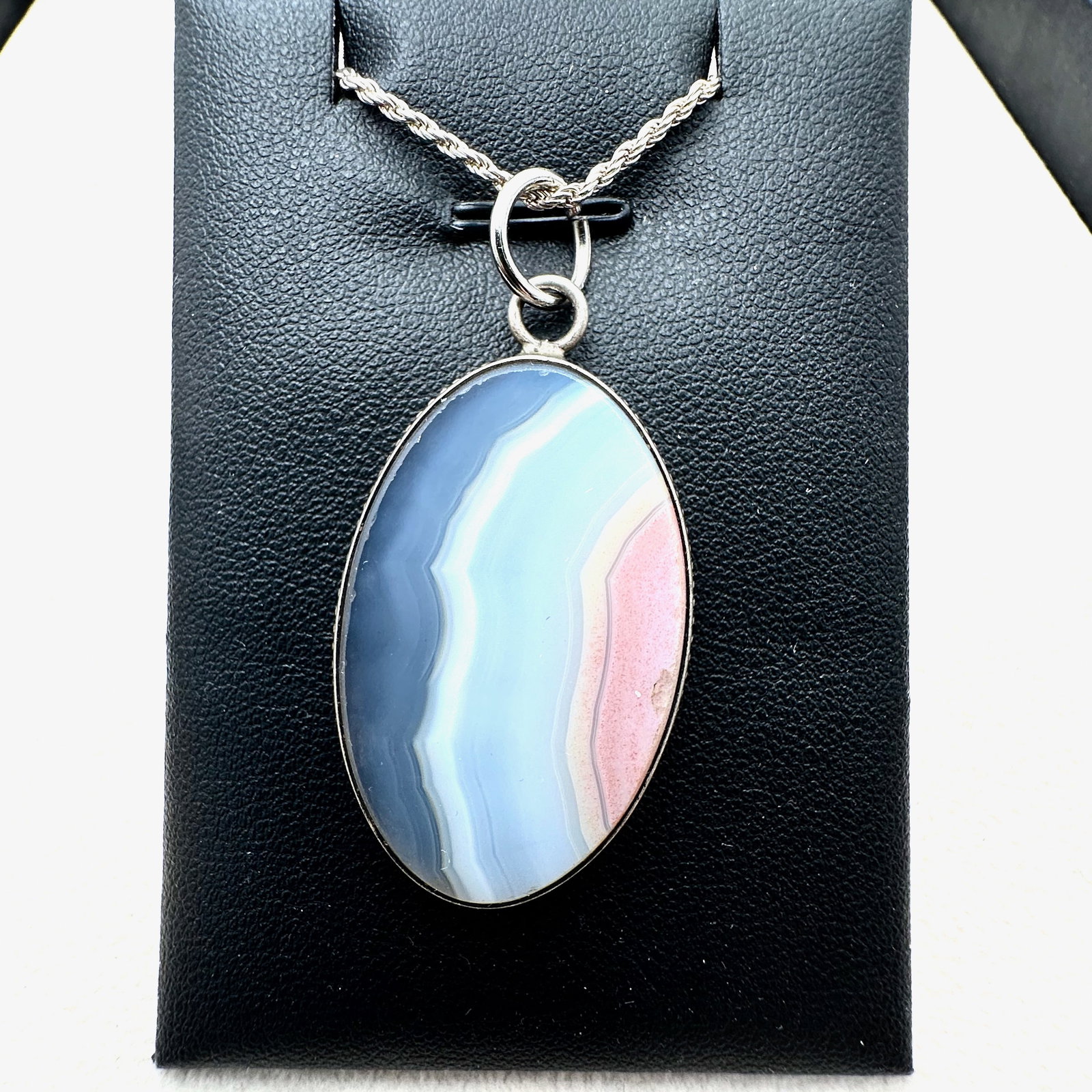 Striped Agate Pendant Sterling Silver Necklace 16 Inch Chain: Striped Agate Pendant Sterling Silver Necklace 16 Inch Chain
