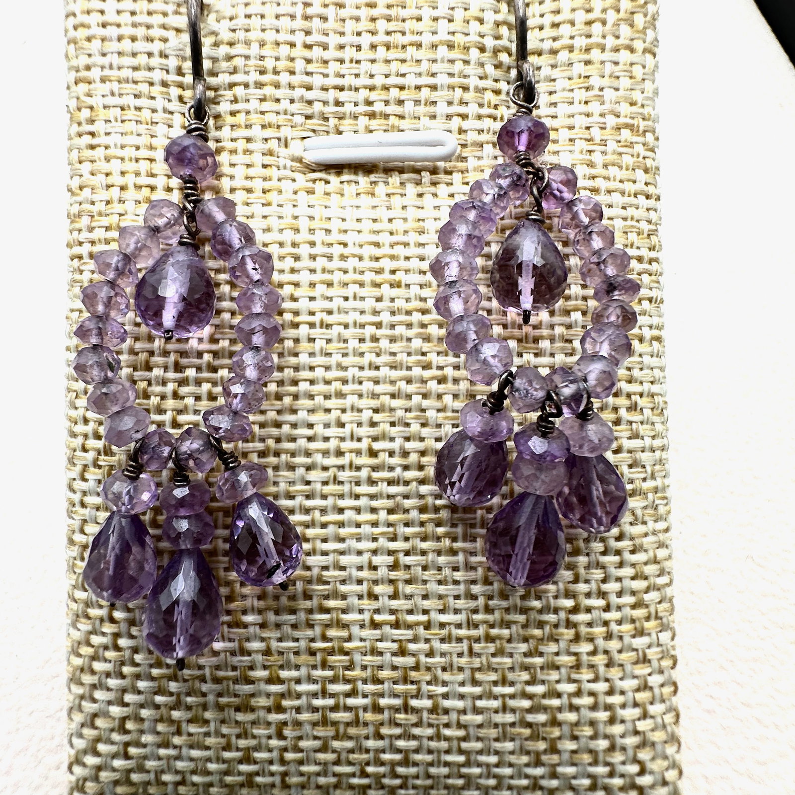 Amethyst Gemstone Bead Sterling Silver Pierced Chandelier Earrings 2 Inch (1 of 2)