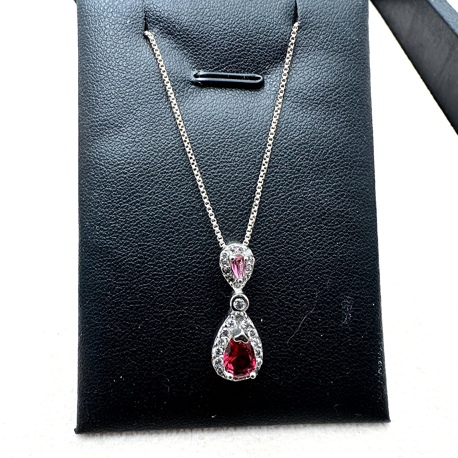 Pink and Clear Gemstone Sterling Silver Pendant Necklace 17 Inch Chain: Pink and Clear Gemstone Sterling Silver Pendant Necklace 17 Inch Chain