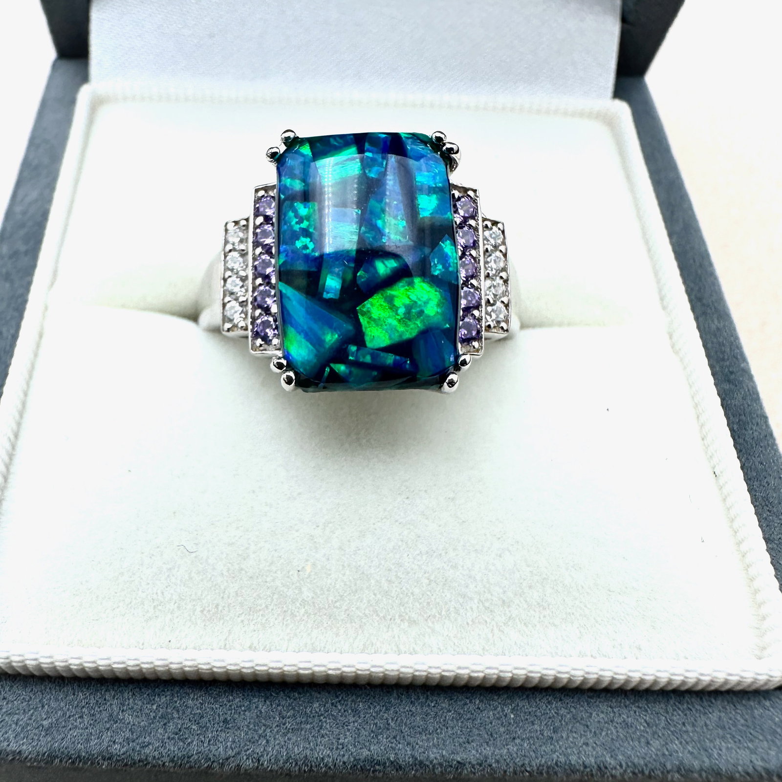 Opal and Gemstone Sterling Silver Ring Size 9 Box Included: Opal and Gemstone Sterling Silver Ring Size 9 Box Included