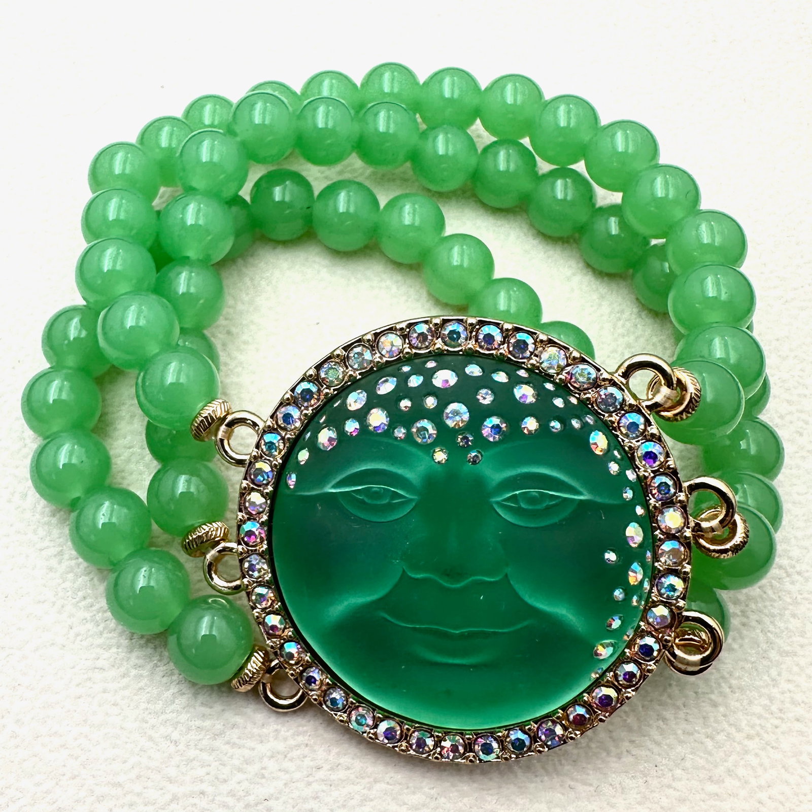 Kirks Folly Green Moon Face Crystal Gold Tone Bracelet Adjustable Size: Kirks Folly Green Moon Face Crystal Gold Tone Bracelet Adjustable Size