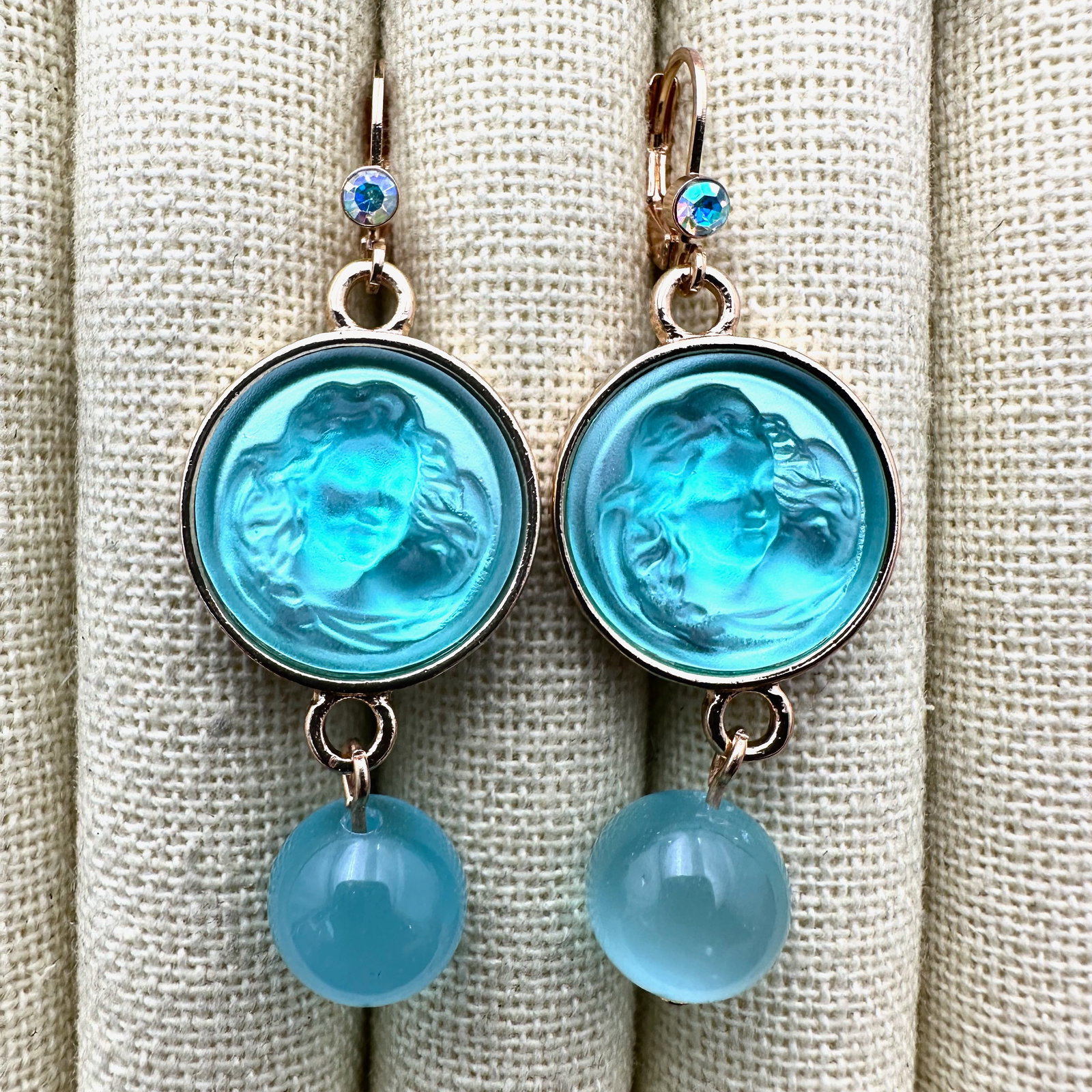 Kirks Folly Blue Moon Face Crystal Gold Tone Pierced Earrings 2.5 Inch Length: Kirks Folly Blue Moon Face Crystal Gold Tone Pierced Earrings 2.5 Inch Length