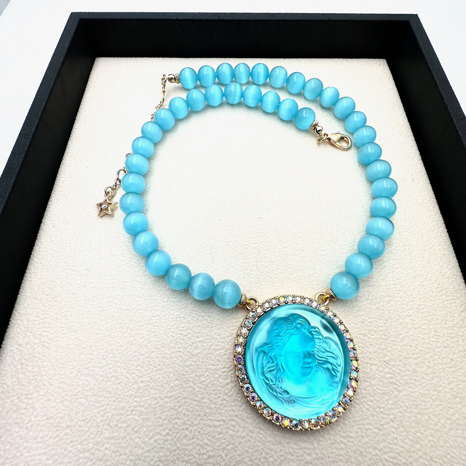 Kirks Folly Blue Moon Face Crystal Gold Tone Pendant Necklace 16 to 18 Inch: Kirks Folly Blue Moon Face Crystal Gold Tone Pendant Necklace 16 to 18 Inch