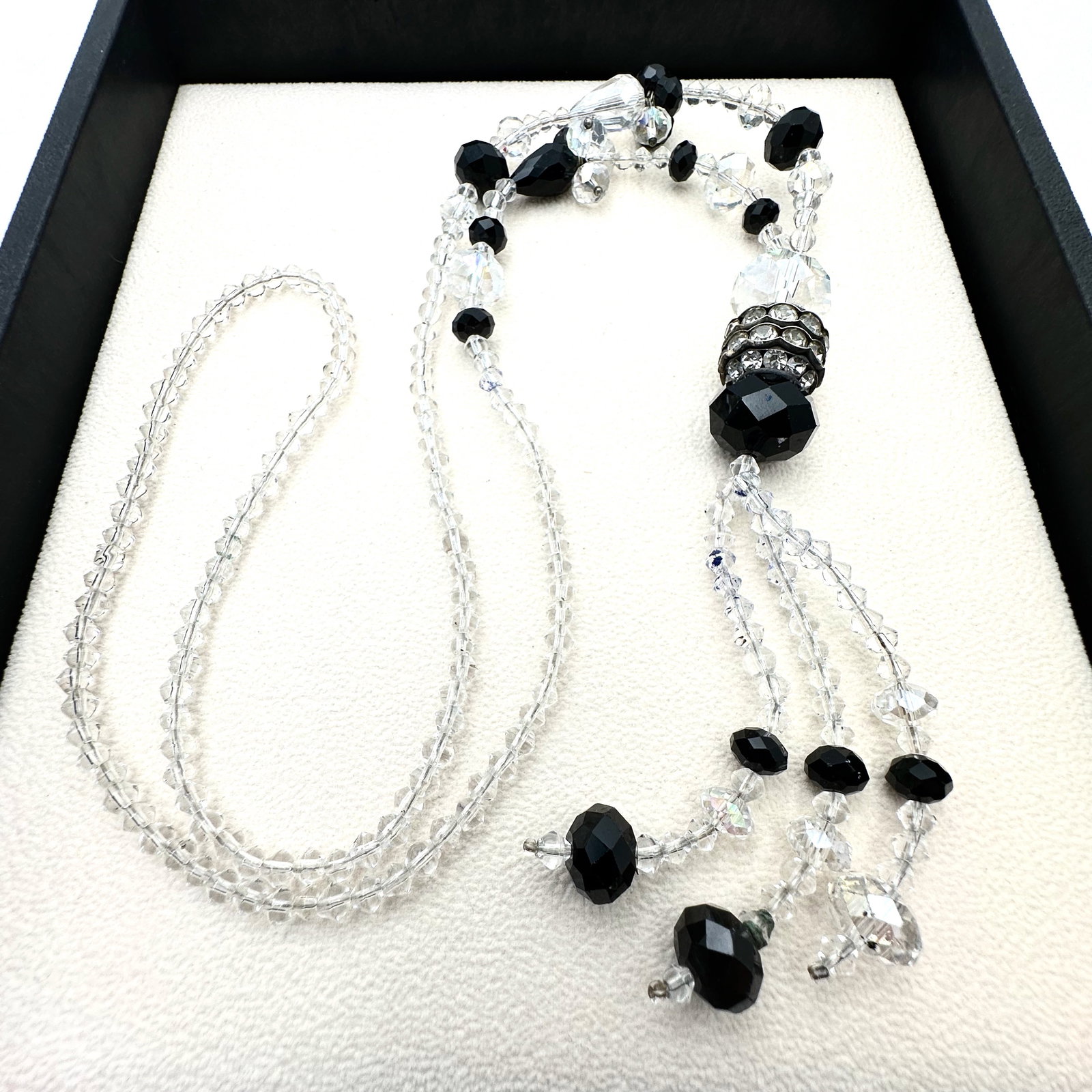 Clear and Black Crystal Beaded Necklace 30 Inch Length (1 of 2)