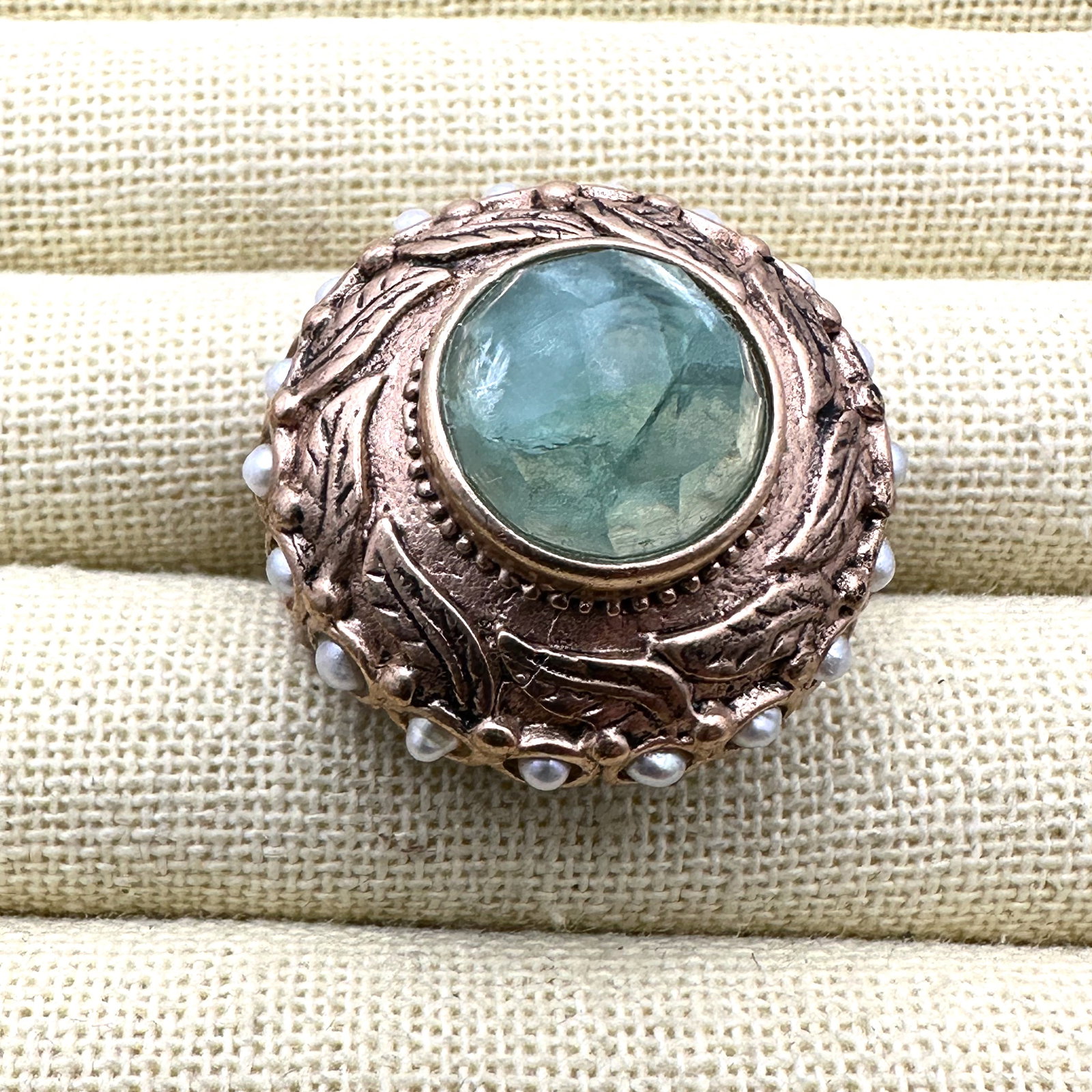 Green Gemstone Bronze Statement Ring Angel Cherub Design Size 9 Unreadable Hallmark: Green Gemstone Bronze Statement Ring Angel Cherub Design Size 9 Unreadable Hallmark