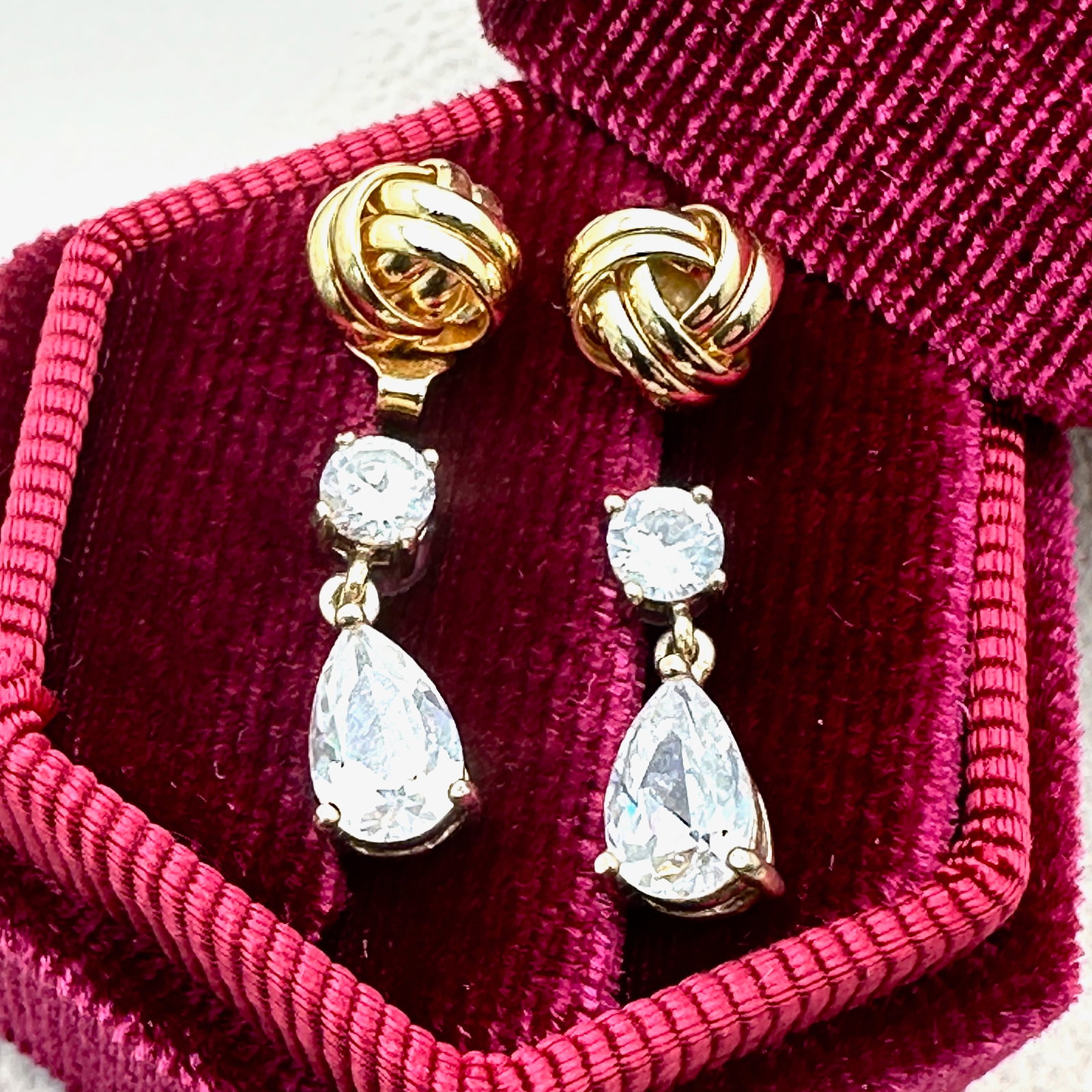 Gold Plated Sterling Silver Cubic Zirconia Stud Earrings Pierced Box Included (1 of 2)