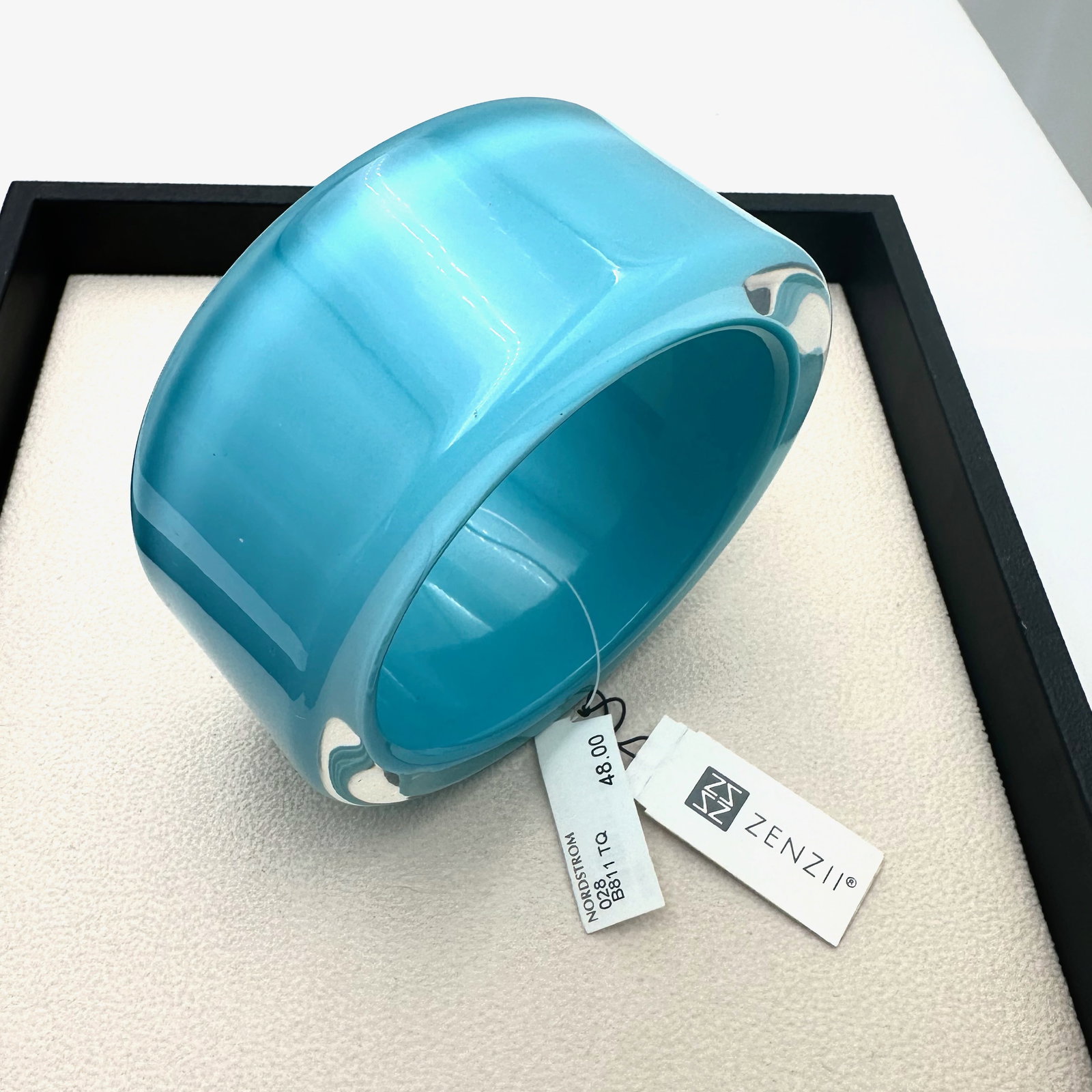Vintage Thick Resin Birds Egg Blue Stacking Bangle 1.5 Inch Wide Estate Find Original Tags Attached (1 of 2)