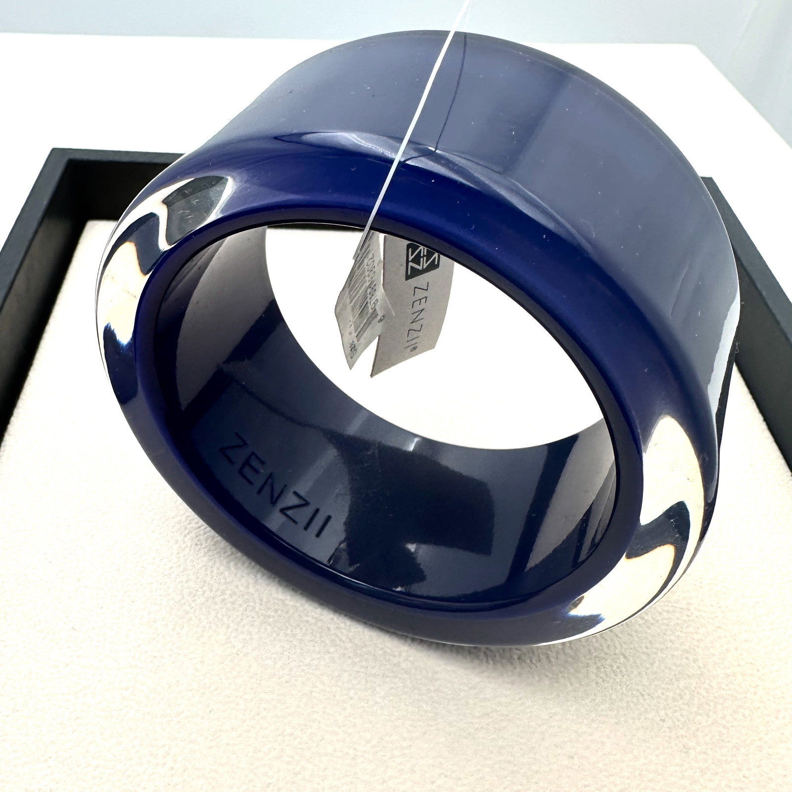 Vintage Thick Resin Navy Blue Stacking Bangle 1.5 Inch Wide Estate Find Original Tags Attached (1 of 2)