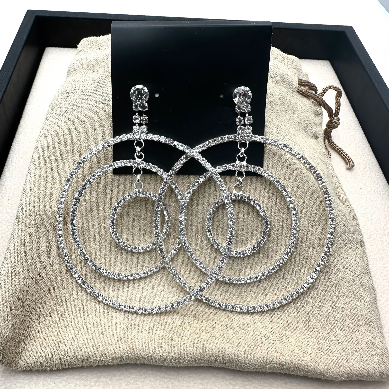 Off Park Collection Large Clear Rhinestone Silver Tone Pierced Earrings 3 Inch Length: Off Park Collection Large Clear Rhinestone Silver Tone Pierced Earrings 3 Inch Length